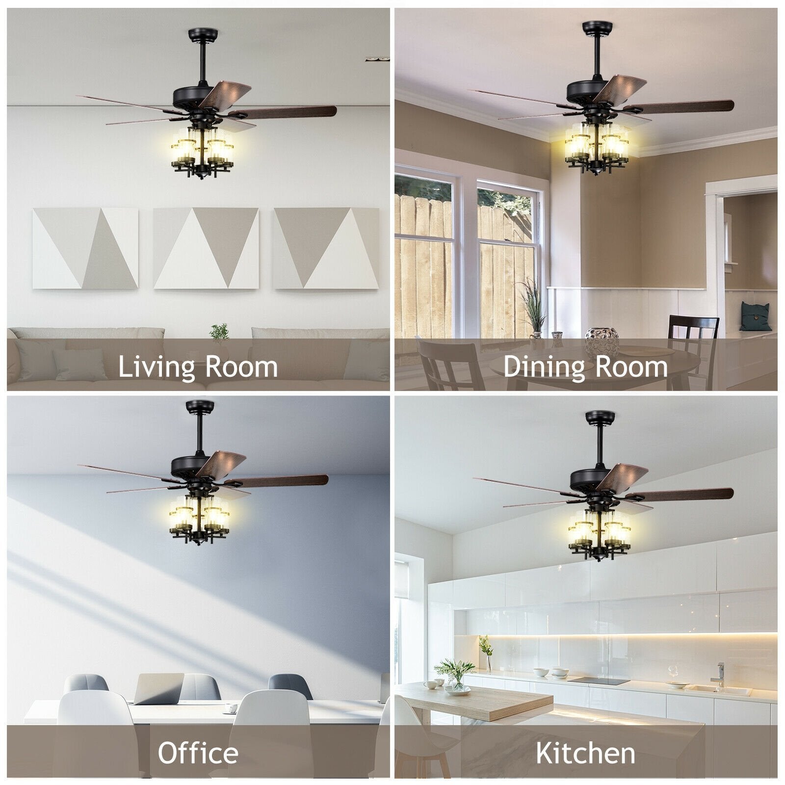 50 Inch Noiseless Ceiling Fan Light with Explosion-proof Glass Lampshades, Black Ceiling Fans   at Gallery Canada