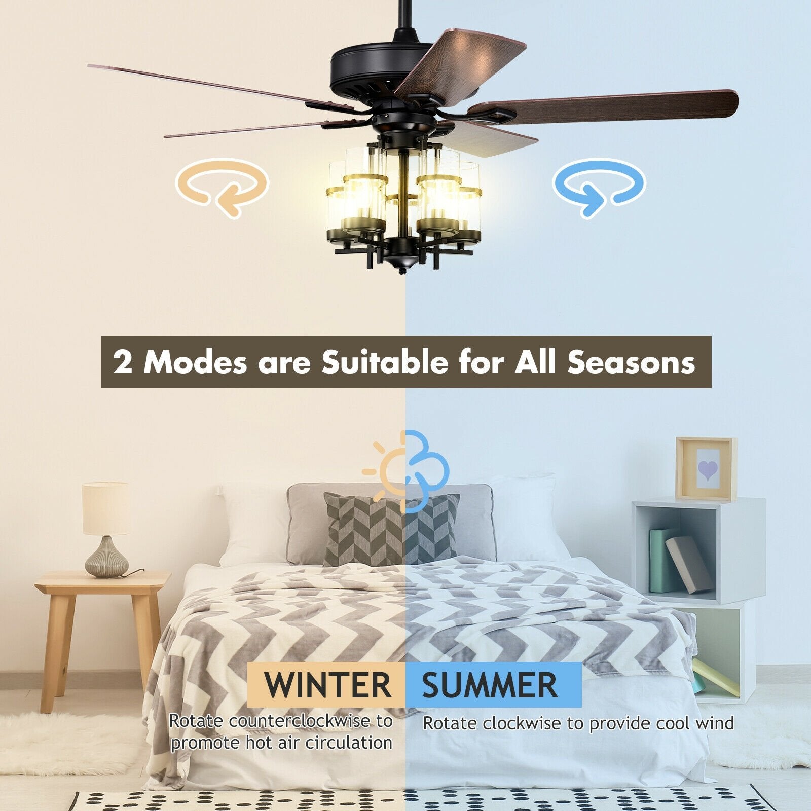 50 Inch Noiseless Ceiling Fan Light with Explosion-proof Glass Lampshades, Black Ceiling Fans   at Gallery Canada