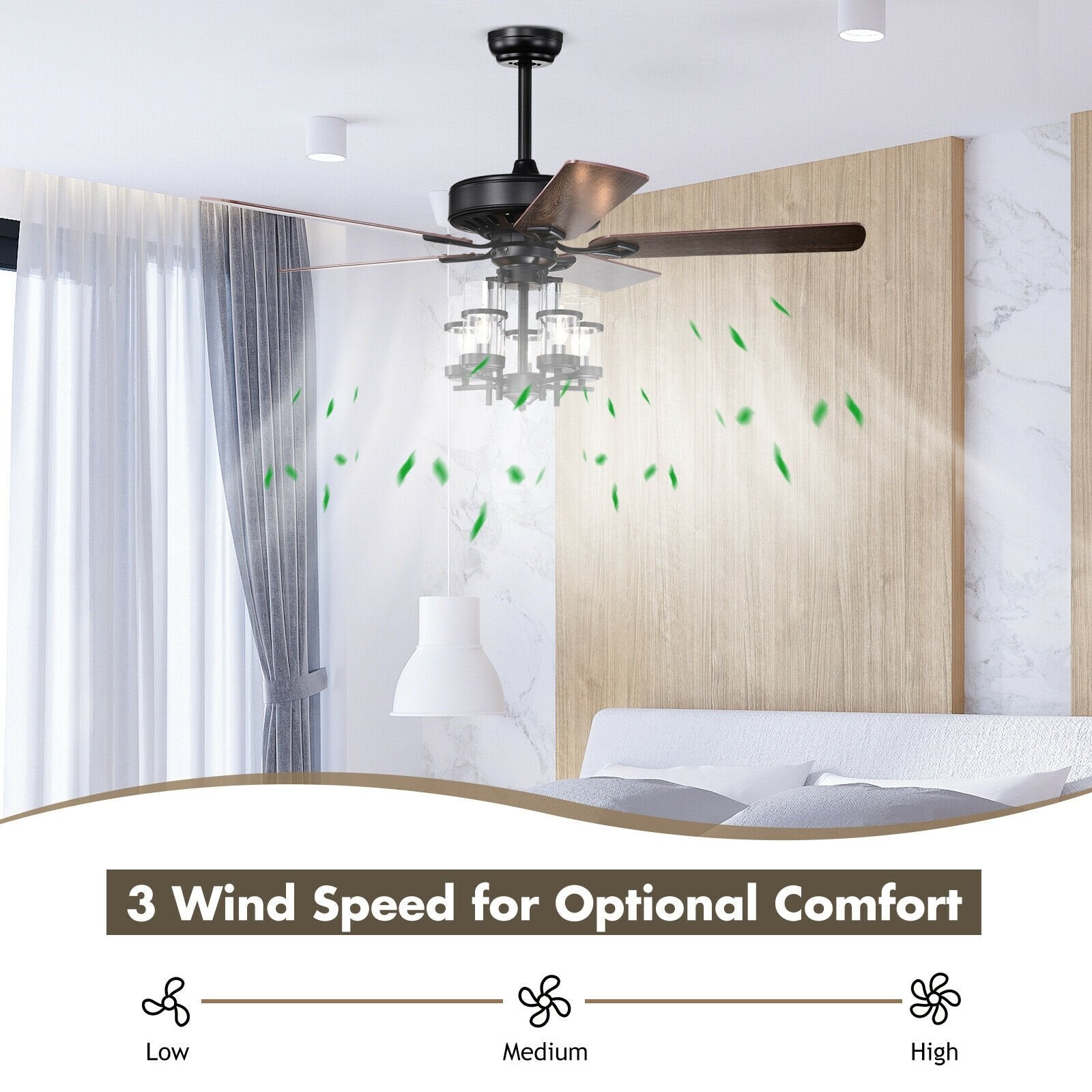 50 Inch Noiseless Ceiling Fan Light with Explosion-proof Glass Lampshades, Black Ceiling Fans   at Gallery Canada