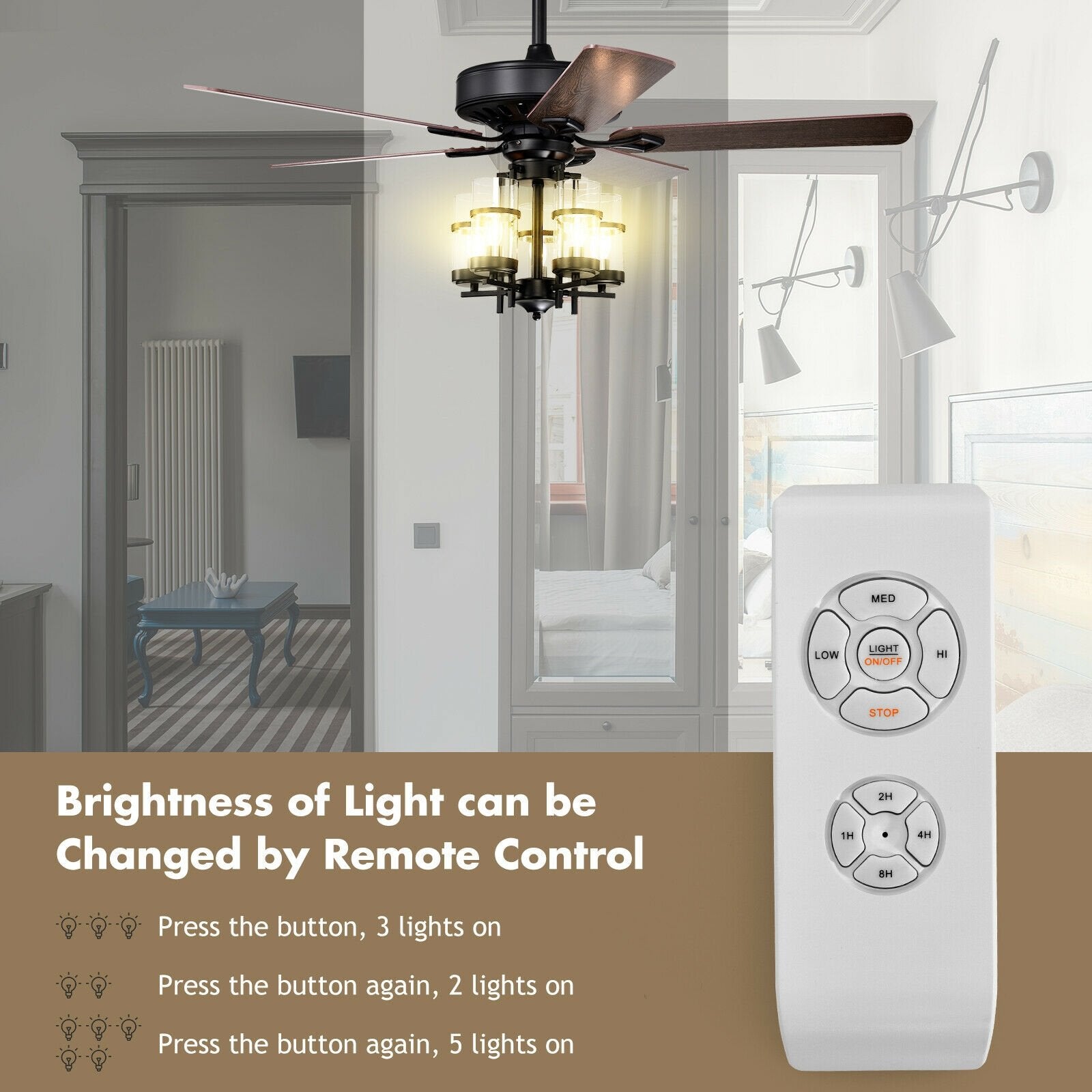 50 Inch Noiseless Ceiling Fan Light with Explosion-proof Glass Lampshades, Black Ceiling Fans   at Gallery Canada