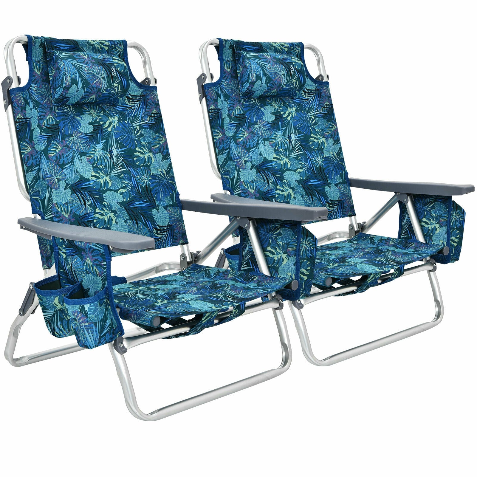 2-Pack Folding Backpack Beach Chair 5-Position Outdoor Reclining Chairs with Pillow, Navy Beach & Lawn Chairs at Gallery Canada