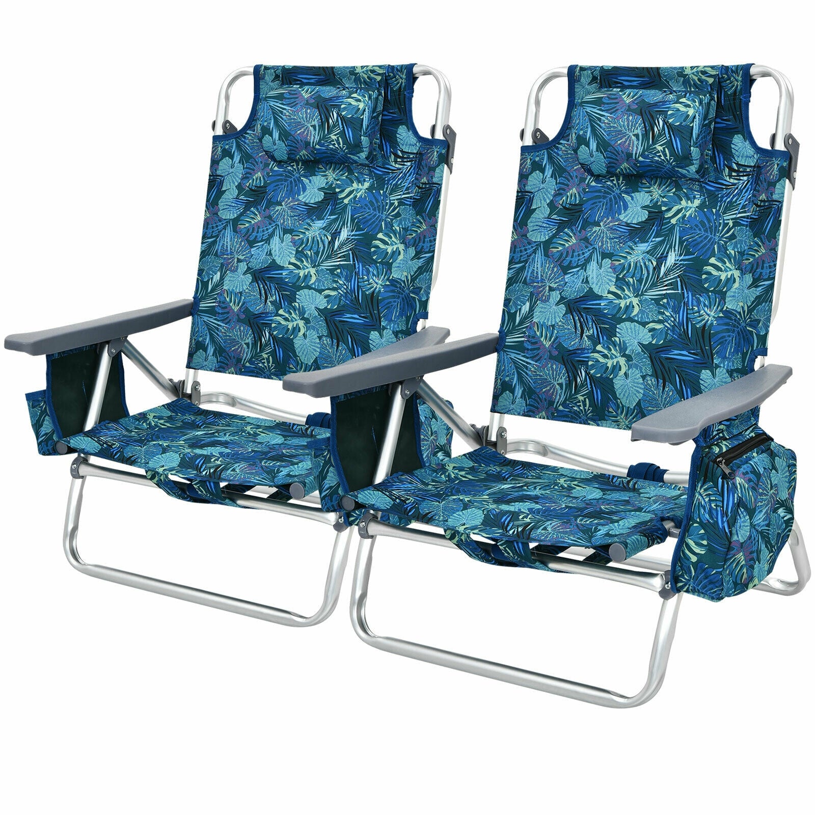 2-Pack Folding Backpack Beach Chair 5-Position Outdoor Reclining Chairs with Pillow, Navy Beach & Lawn Chairs at Gallery Canada
