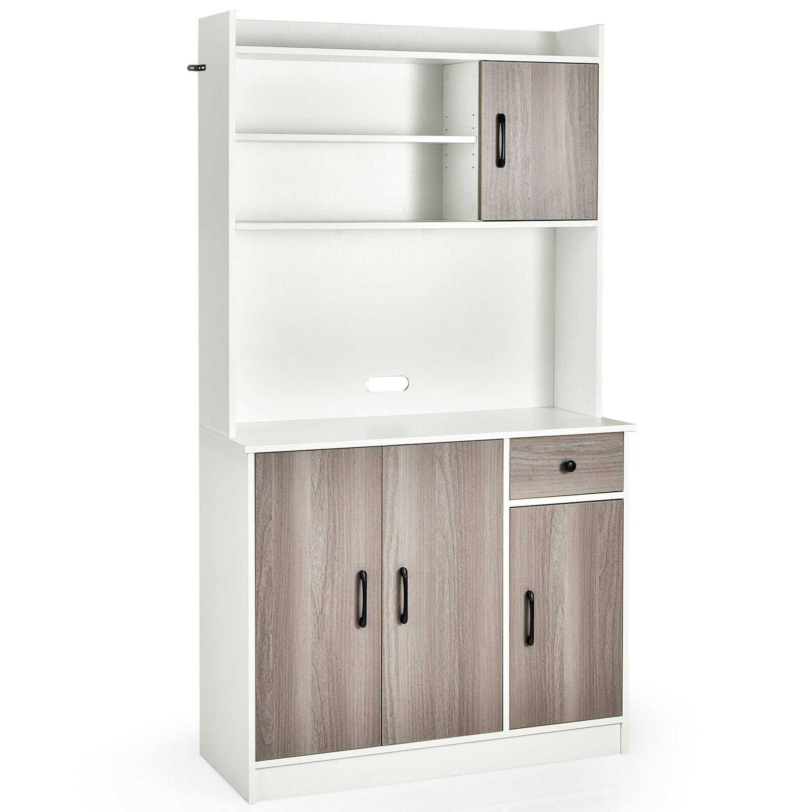 4-Door Freestanding Kitchen Buffet with Hutch and Adjustable Shelves, White Sideboards Cabinets & Buffets   at Gallery Canada