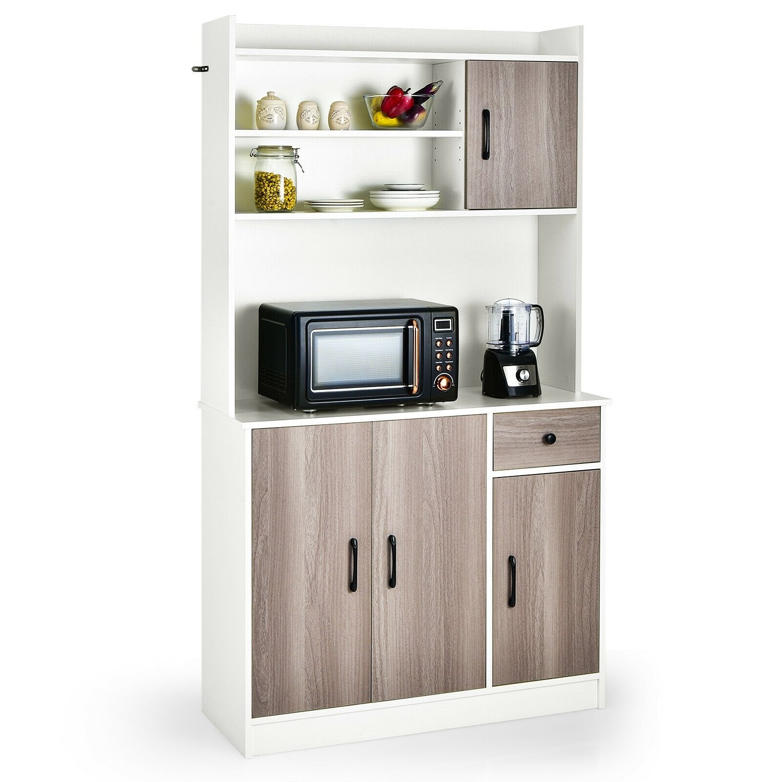 4-Door Freestanding Kitchen Buffet with Hutch and Adjustable Shelves, White Sideboards Cabinets & Buffets   at Gallery Canada