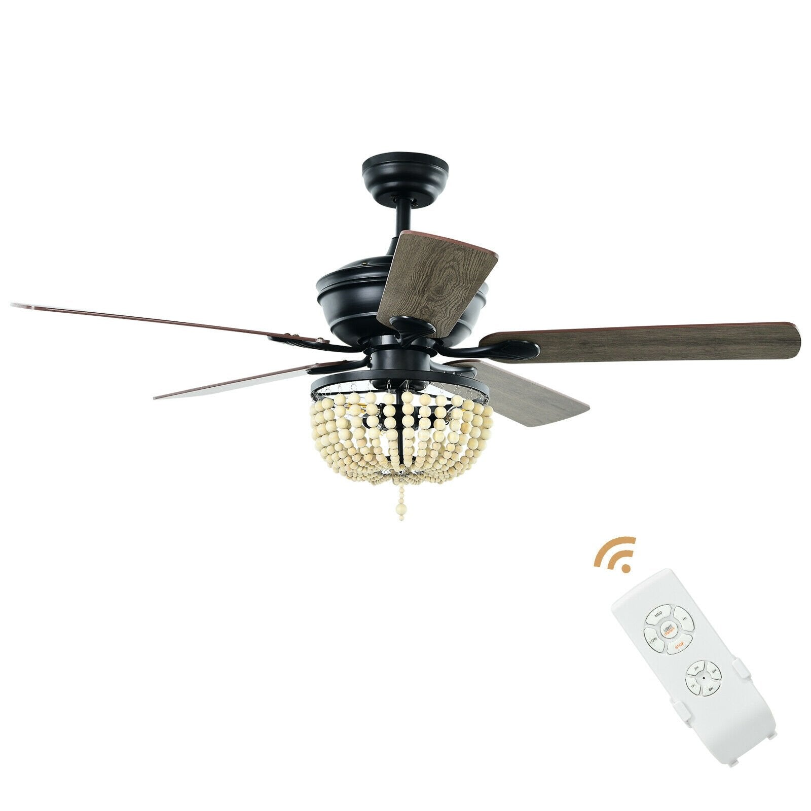 52 Inch Retro Ceiling Fan Light with Reversible Blades Remote Control, Black Ceiling Fans Black at Gallery Canada