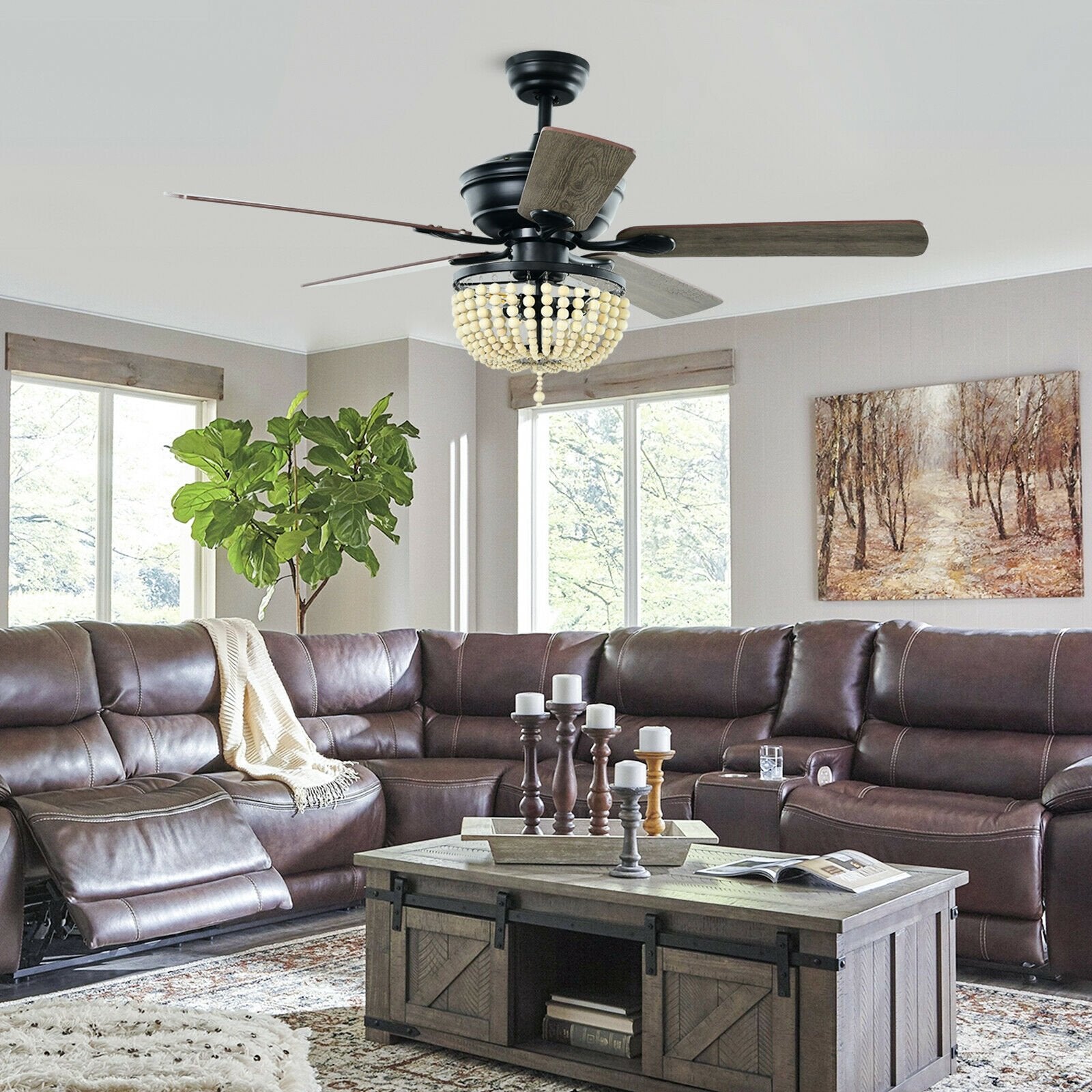 52 Inch Retro Ceiling Fan Light with Reversible Blades Remote Control, Black Ceiling Fans   at Gallery Canada