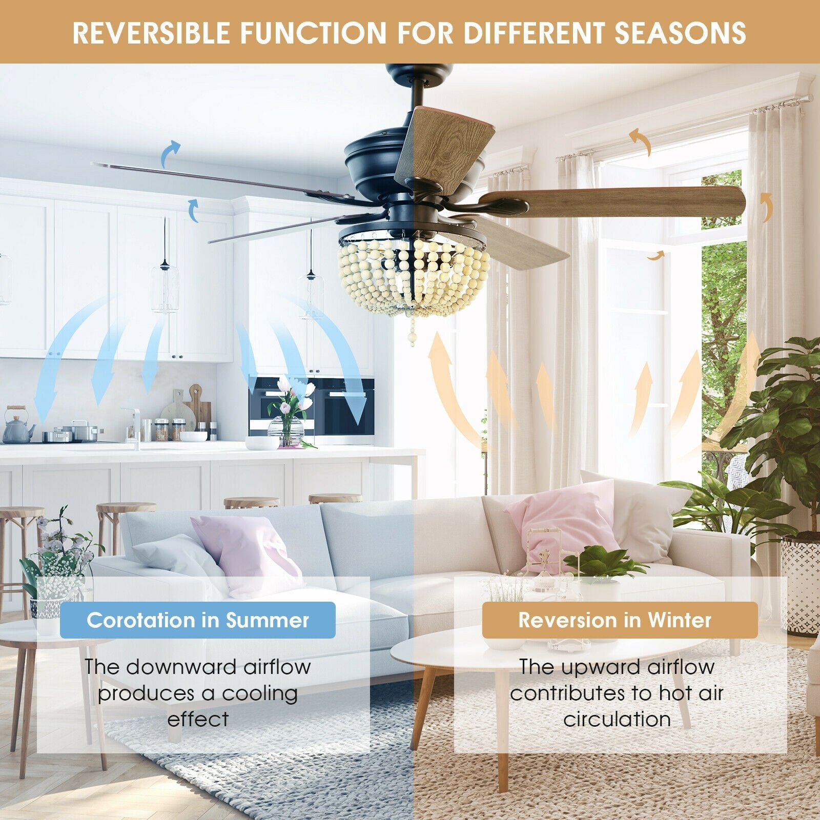 52 Inch Retro Ceiling Fan Light with Reversible Blades Remote Control, Black Ceiling Fans   at Gallery Canada