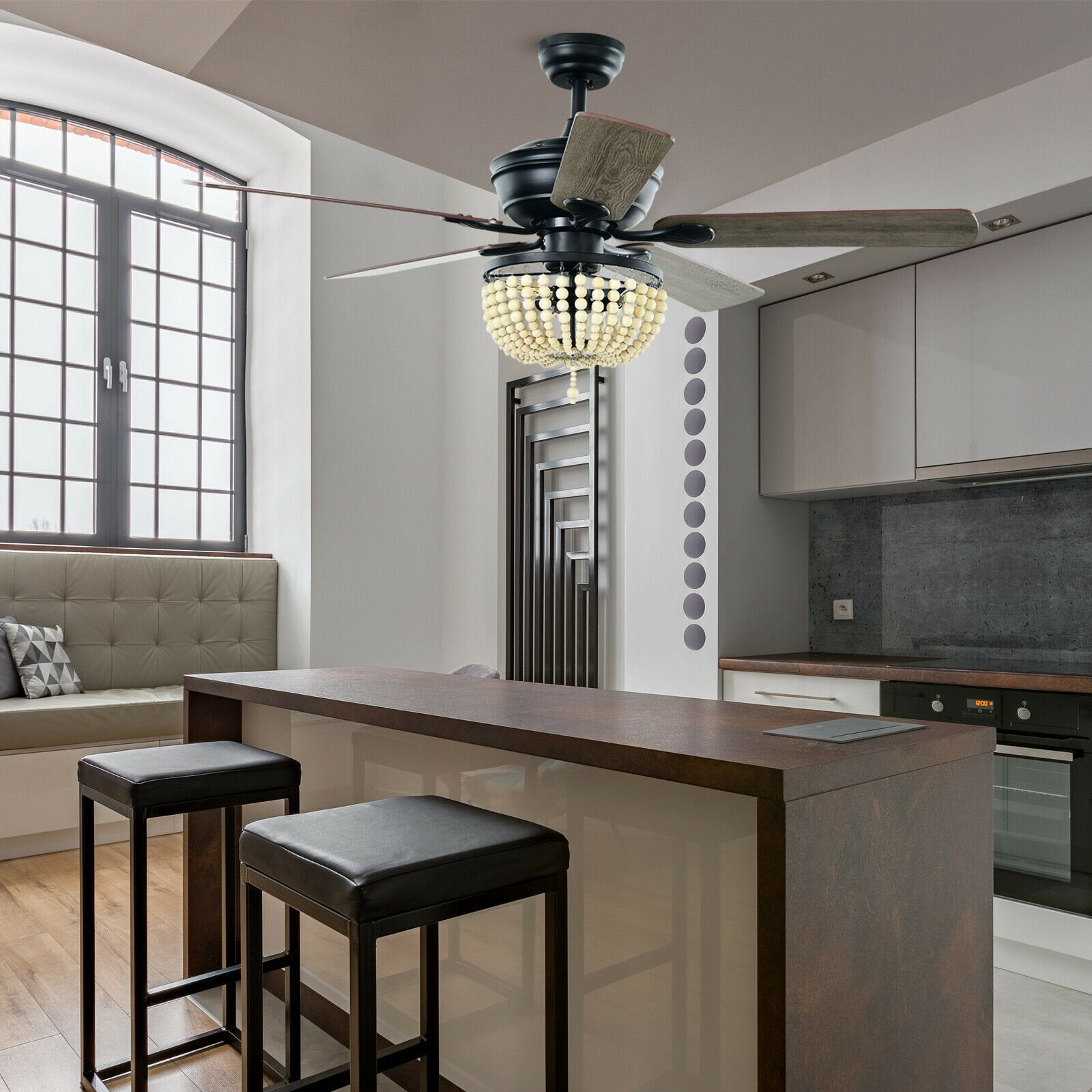 52 Inch Retro Ceiling Fan Light with Reversible Blades Remote Control, Black Ceiling Fans   at Gallery Canada