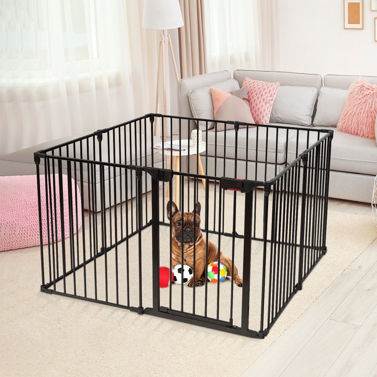 Adjustable Panel Baby Safe Metal Gate Play Yard, Black Pet Gate   at Gallery Canada