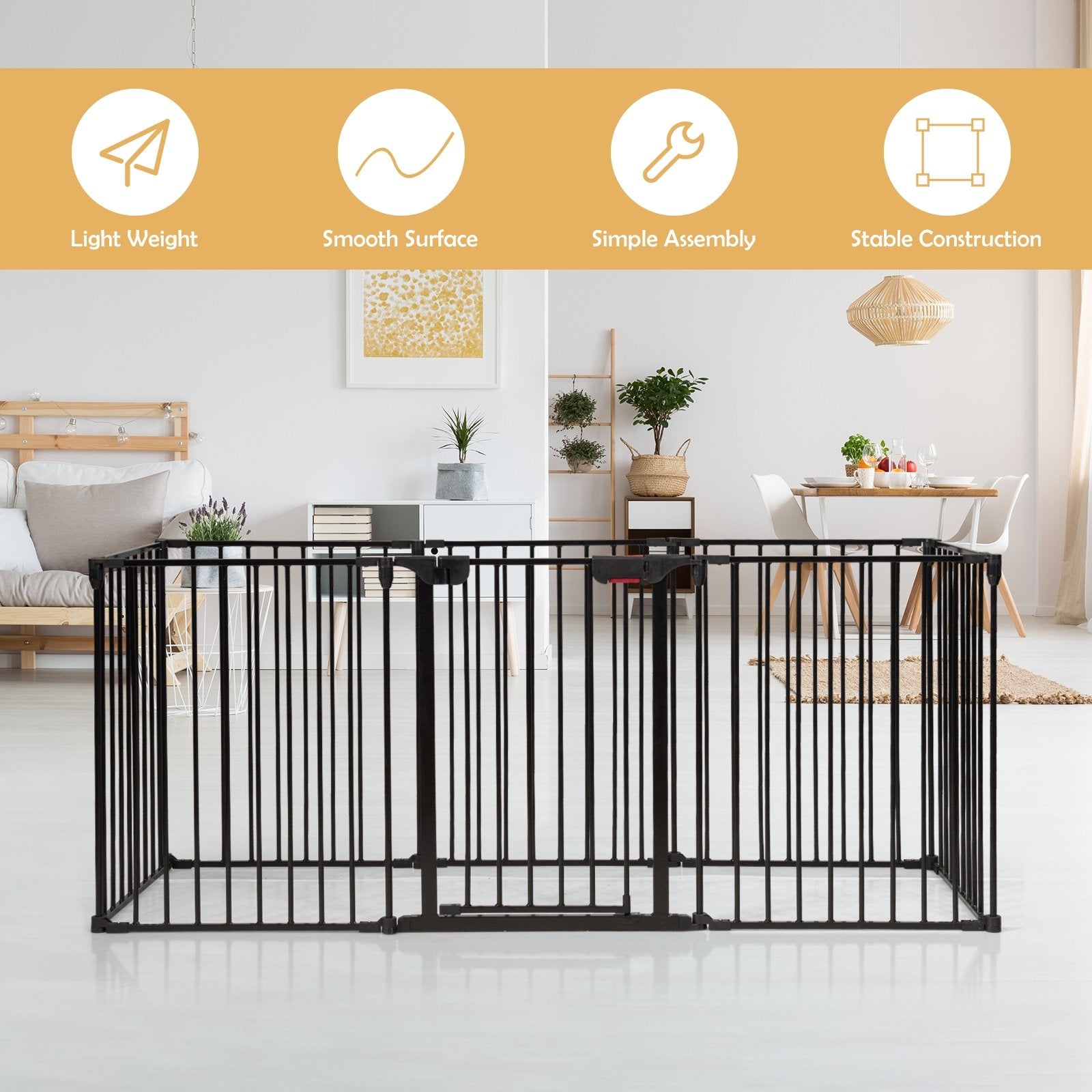 Adjustable Panel Baby Safe Metal Gate Play Yard, Black Pet Gate   at Gallery Canada