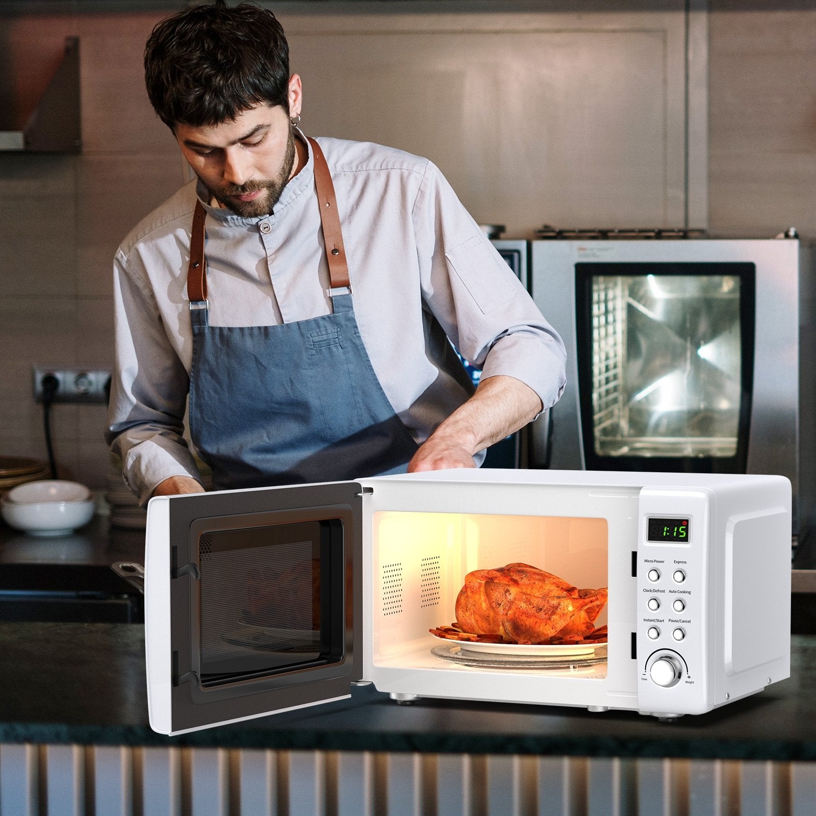 700W Retro Countertop Microwave Oven with 5 Micro Power and Auto Cooking Function, White Toaster Ovens   at Gallery Canada