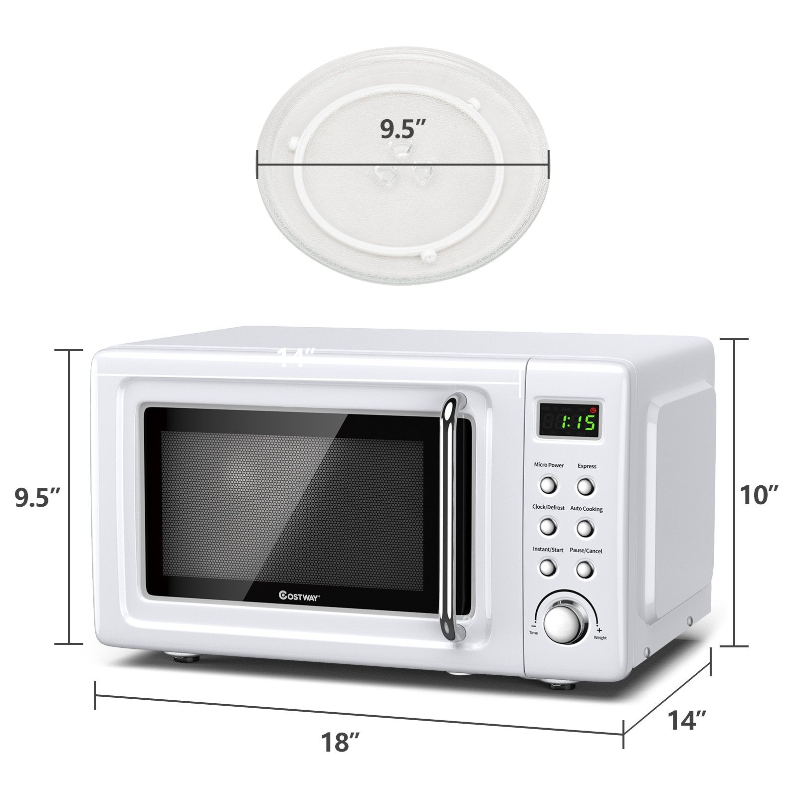 700W Retro Countertop Microwave Oven with 5 Micro Power and Auto Cooking Function, White Toaster Ovens   at Gallery Canada