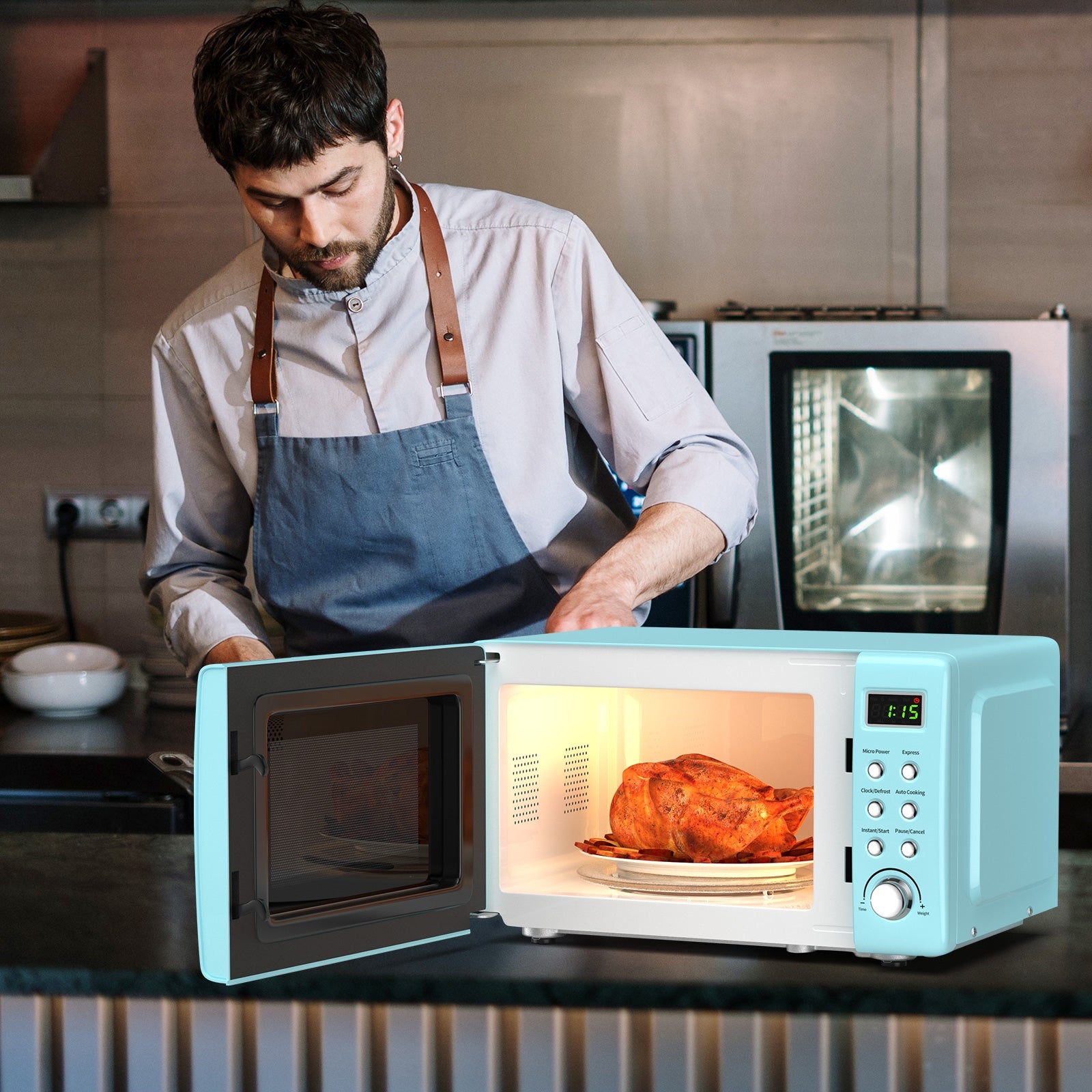 700W Retro Countertop Microwave Oven with 5 Micro Power and Auto Cooking Function, Green Toaster Ovens at Gallery Canada