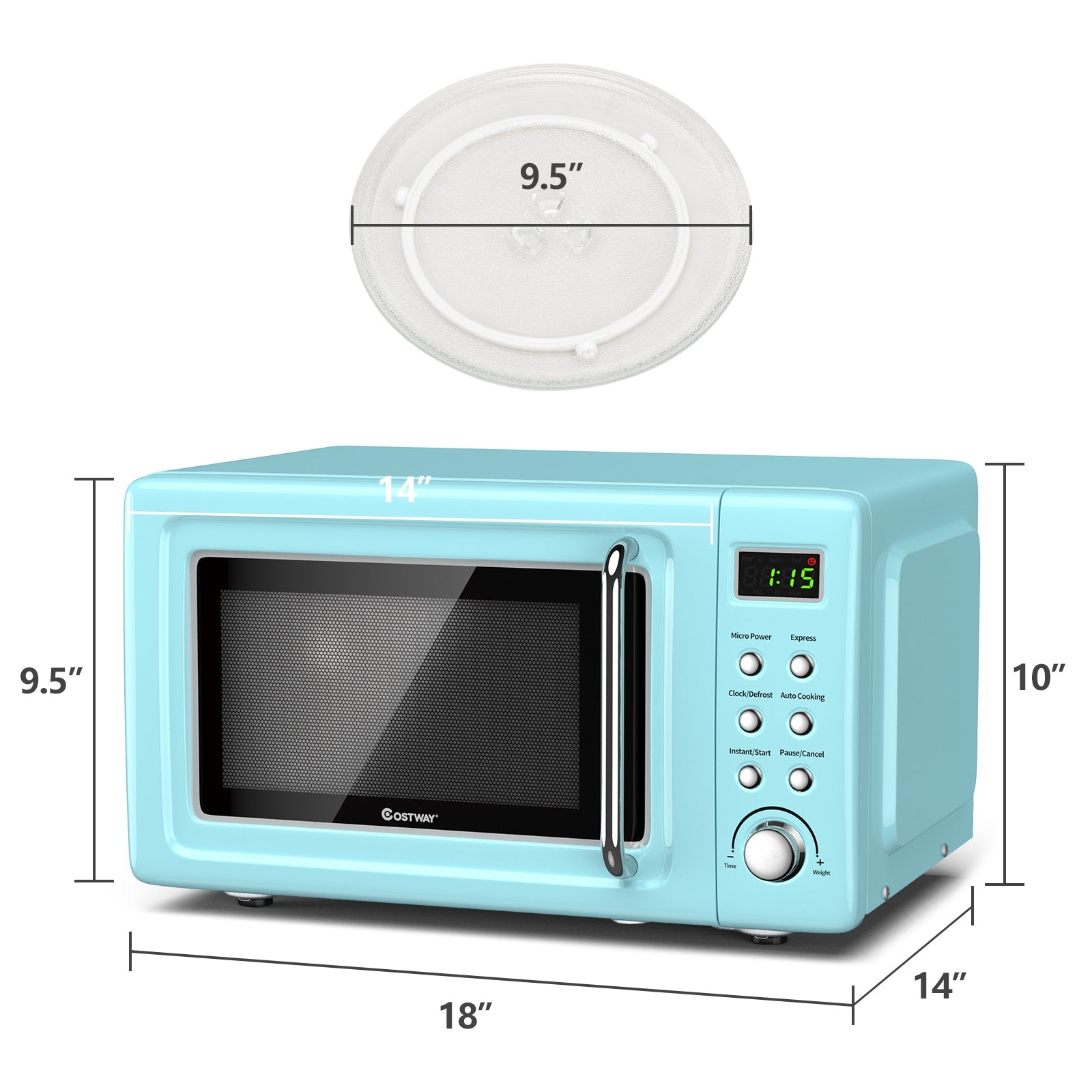 700W Retro Countertop Microwave Oven with 5 Micro Power and Auto Cooking Function, Green Toaster Ovens at Gallery Canada