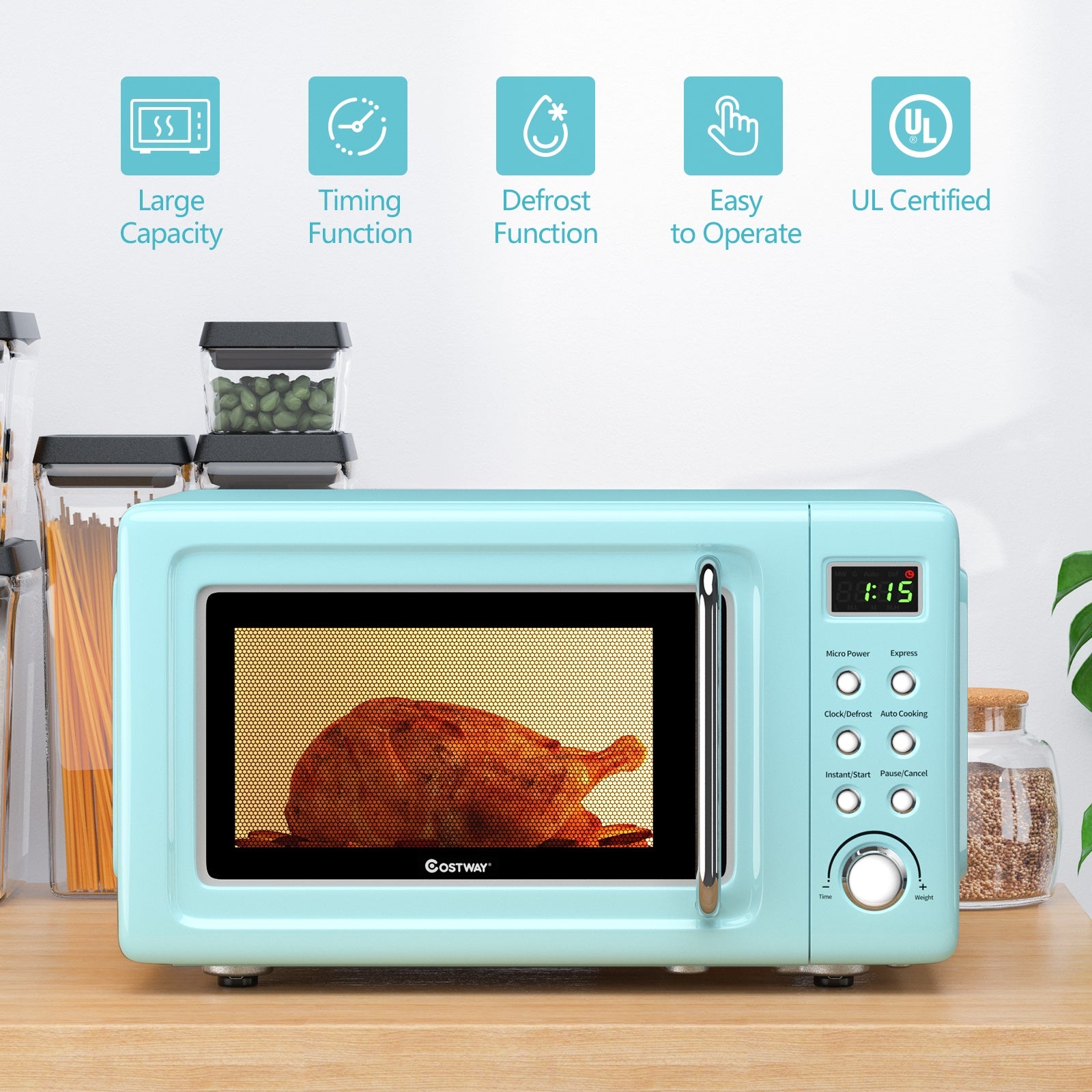 700W Retro Countertop Microwave Oven with 5 Micro Power and Auto Cooking Function, Green Toaster Ovens at Gallery Canada