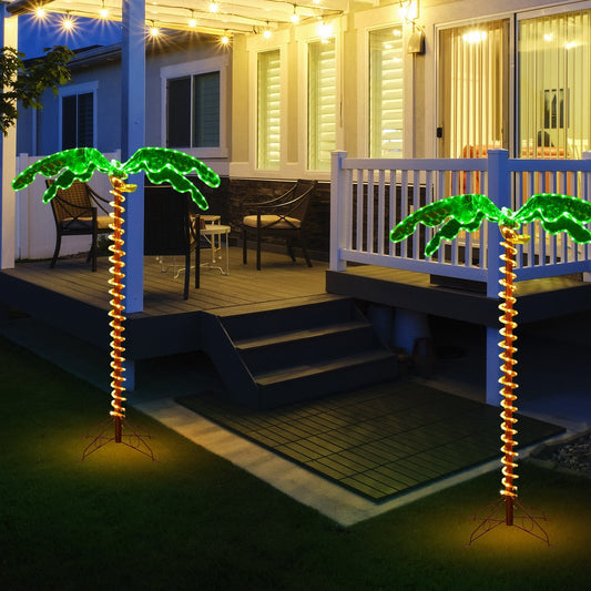 5 Feet LED Pre-lit Palm Tree Decor with Light Rope, Green Holiday Decor   at Gallery Canada