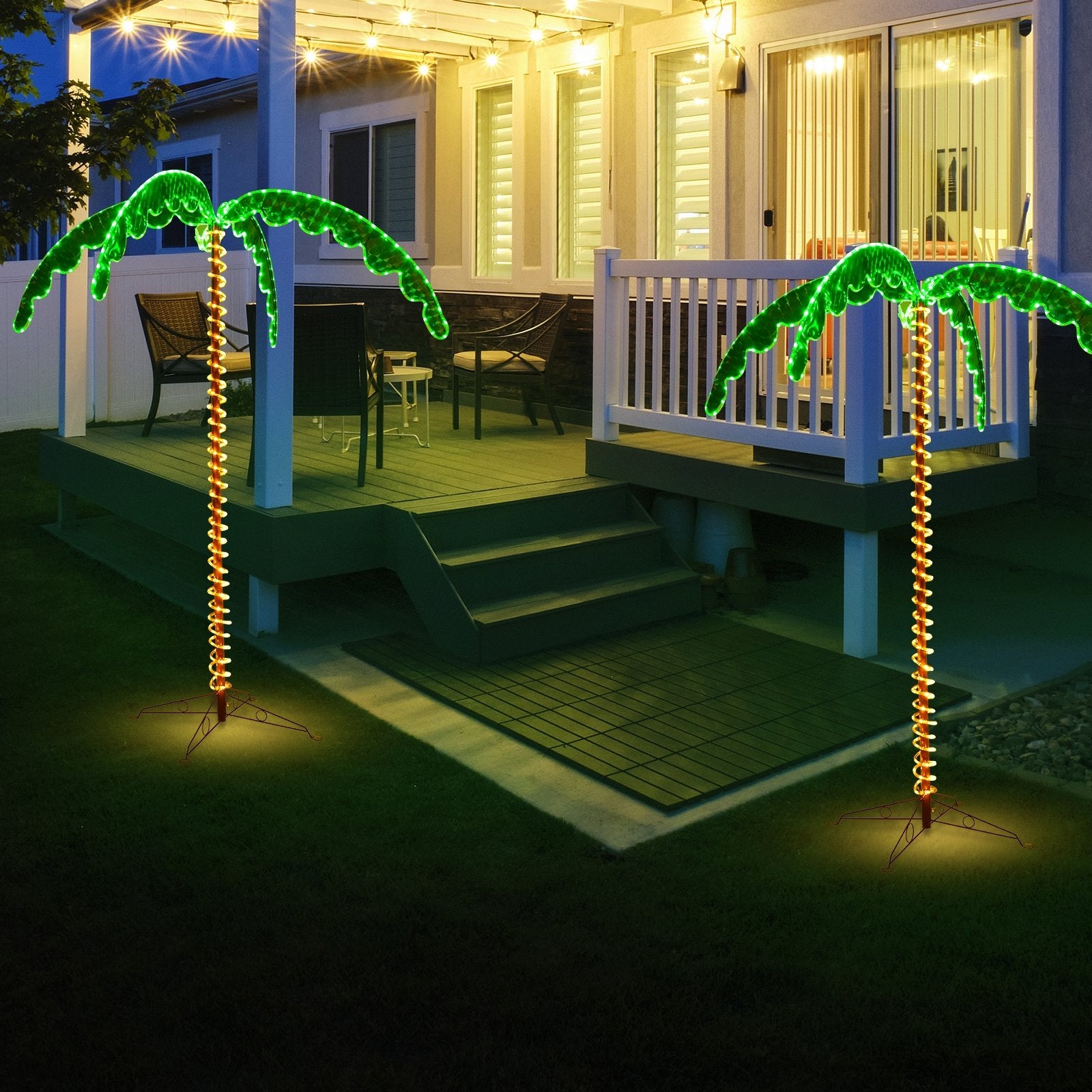 7 Feet LED Pre-lit Palm Tree Decor with Light Rope, Green Holiday Decor   at Gallery Canada