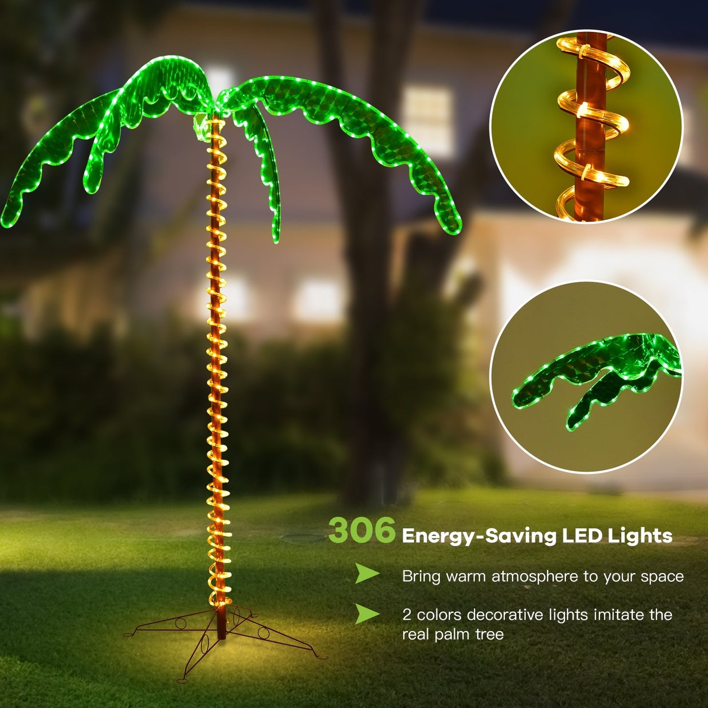 7 Feet LED Pre-lit Palm Tree Decor with Light Rope, Green Holiday Decor   at Gallery Canada