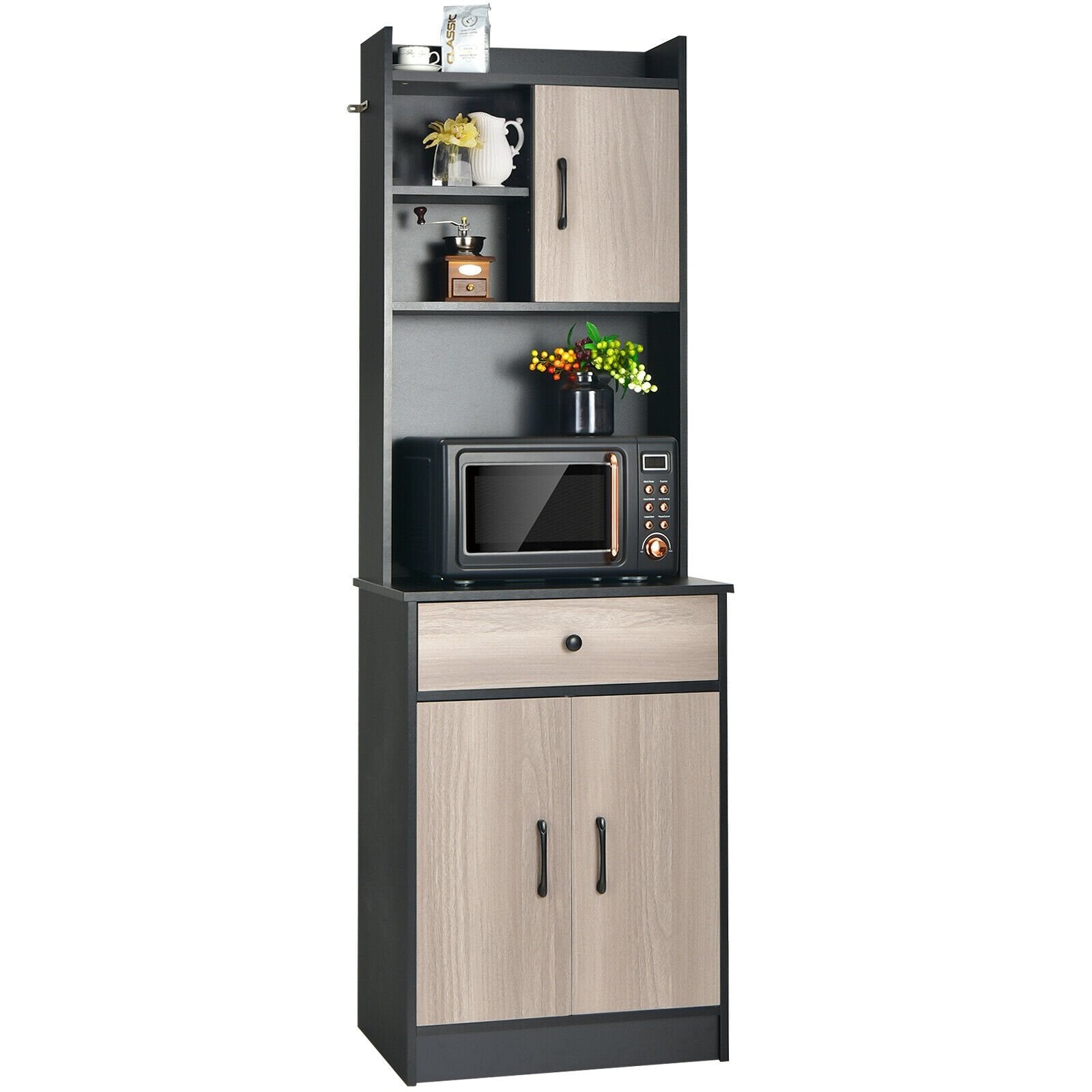 3-Door 71 Inch Kitchen Buffet Pantry Storage Cabinet with Hutch and Adjustable Shelf, Black Sideboards Cabinets & Buffets   at Gallery Canada