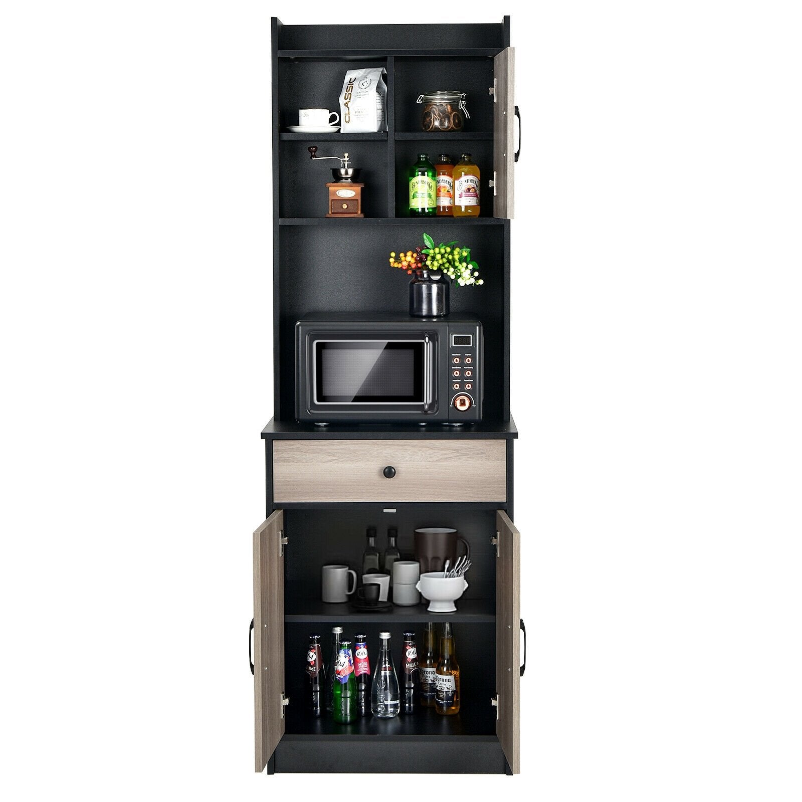 3-Door 71 Inch Kitchen Buffet Pantry Storage Cabinet with Hutch and Adjustable Shelf, Black Sideboards Cabinets & Buffets   at Gallery Canada