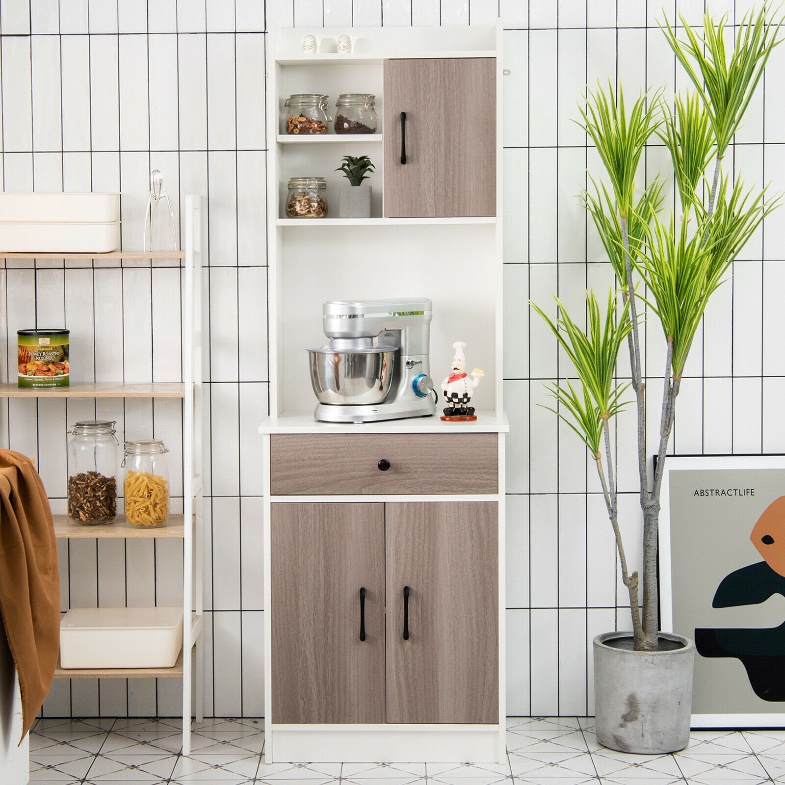 3-Door 71 Inch Kitchen Buffet Pantry Storage Cabinet with Hutch and Adjustable Shelf, White Sideboards Cabinets & Buffets   at Gallery Canada