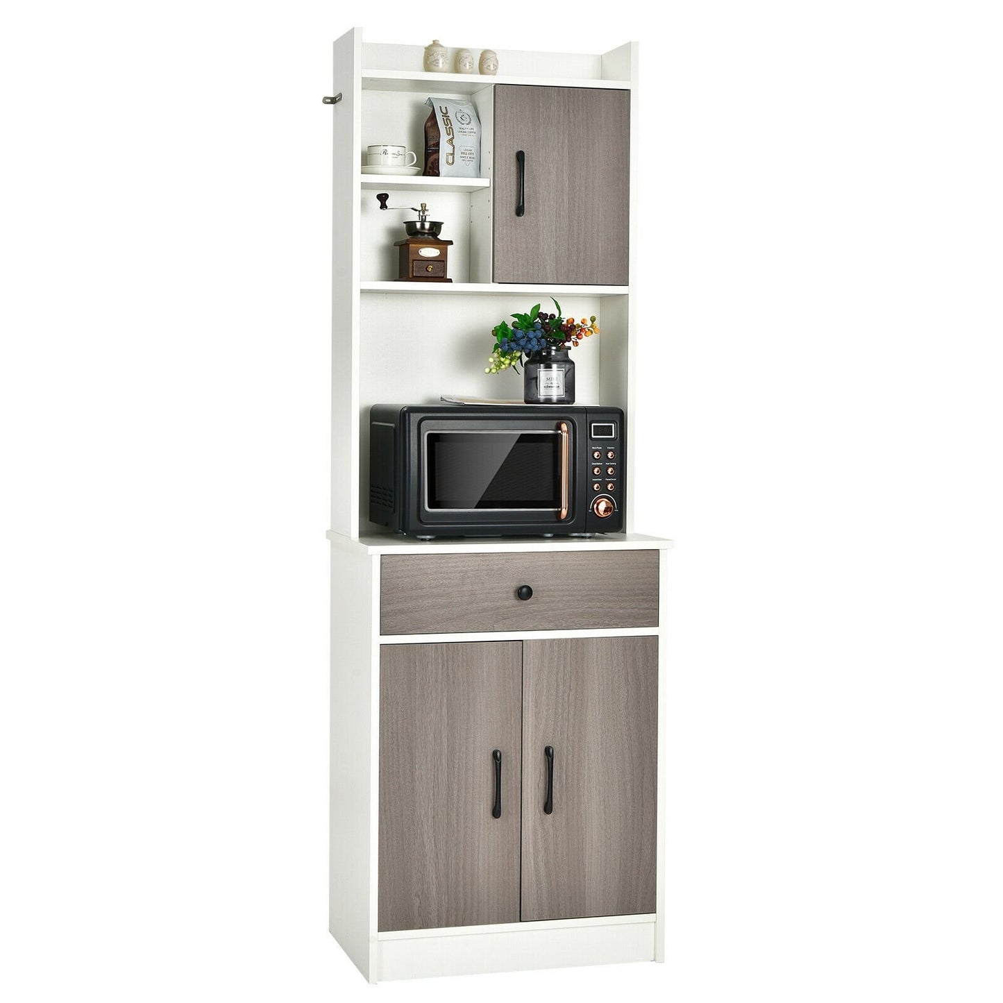 3-Door 71 Inch Kitchen Buffet Pantry Storage Cabinet with Hutch and Adjustable Shelf, White Sideboards Cabinets & Buffets   at Gallery Canada