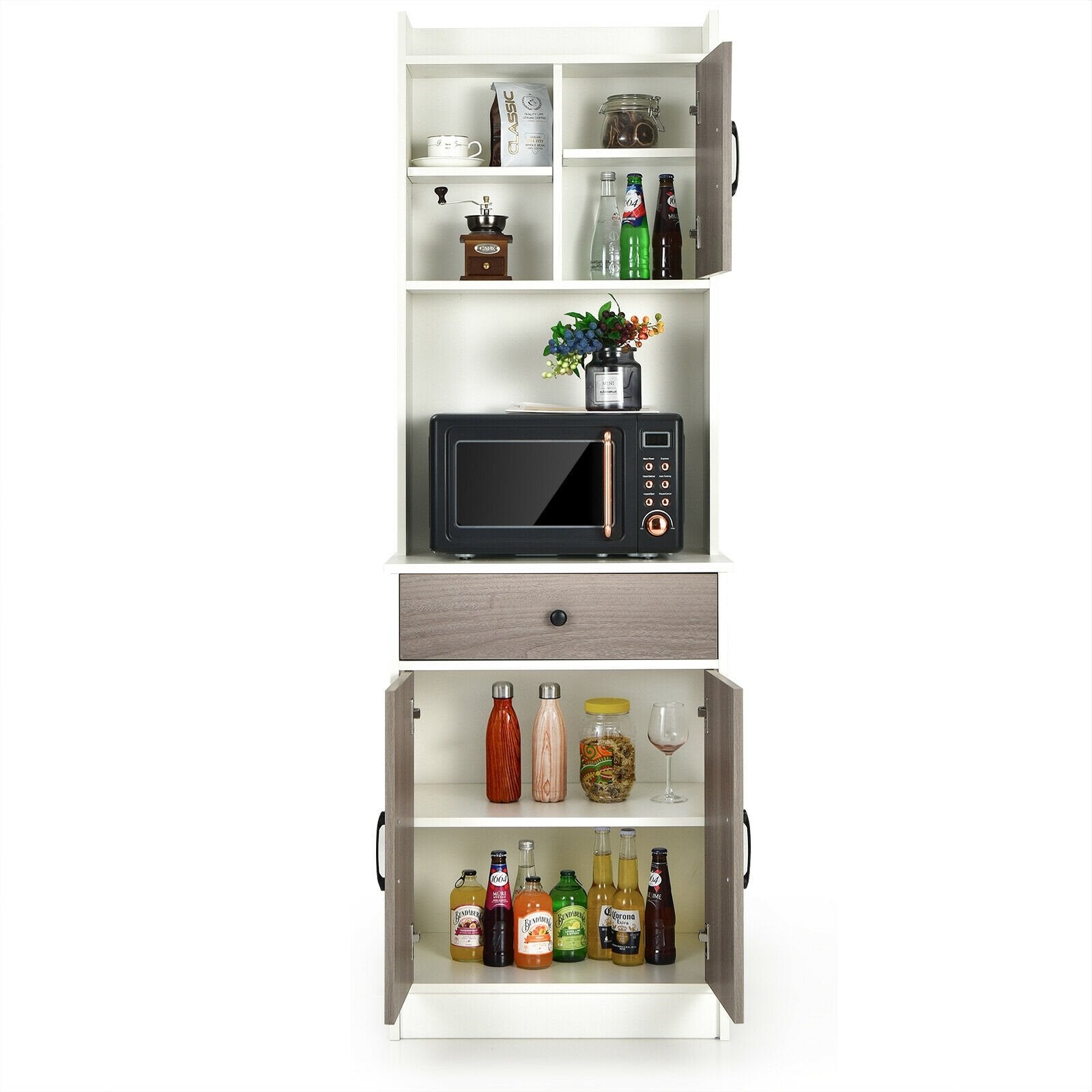 3-Door 71 Inch Kitchen Buffet Pantry Storage Cabinet with Hutch and Adjustable Shelf, White Sideboards Cabinets & Buffets   at Gallery Canada