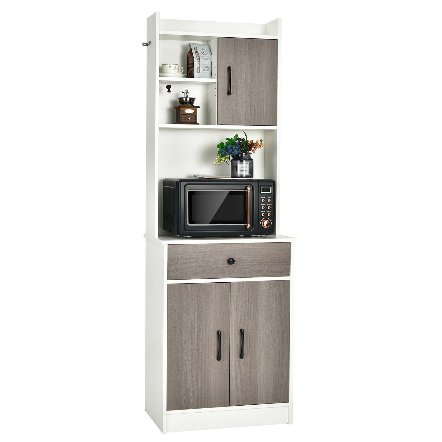 3-Door 71 Inch Kitchen Buffet Pantry Storage Cabinet with Hutch and Adjustable Shelf, White Sideboards Cabinets & Buffets   at Gallery Canada