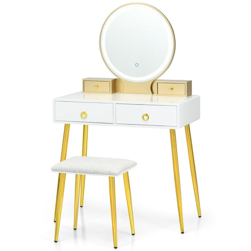 Vanity Table Set with Mirror, White