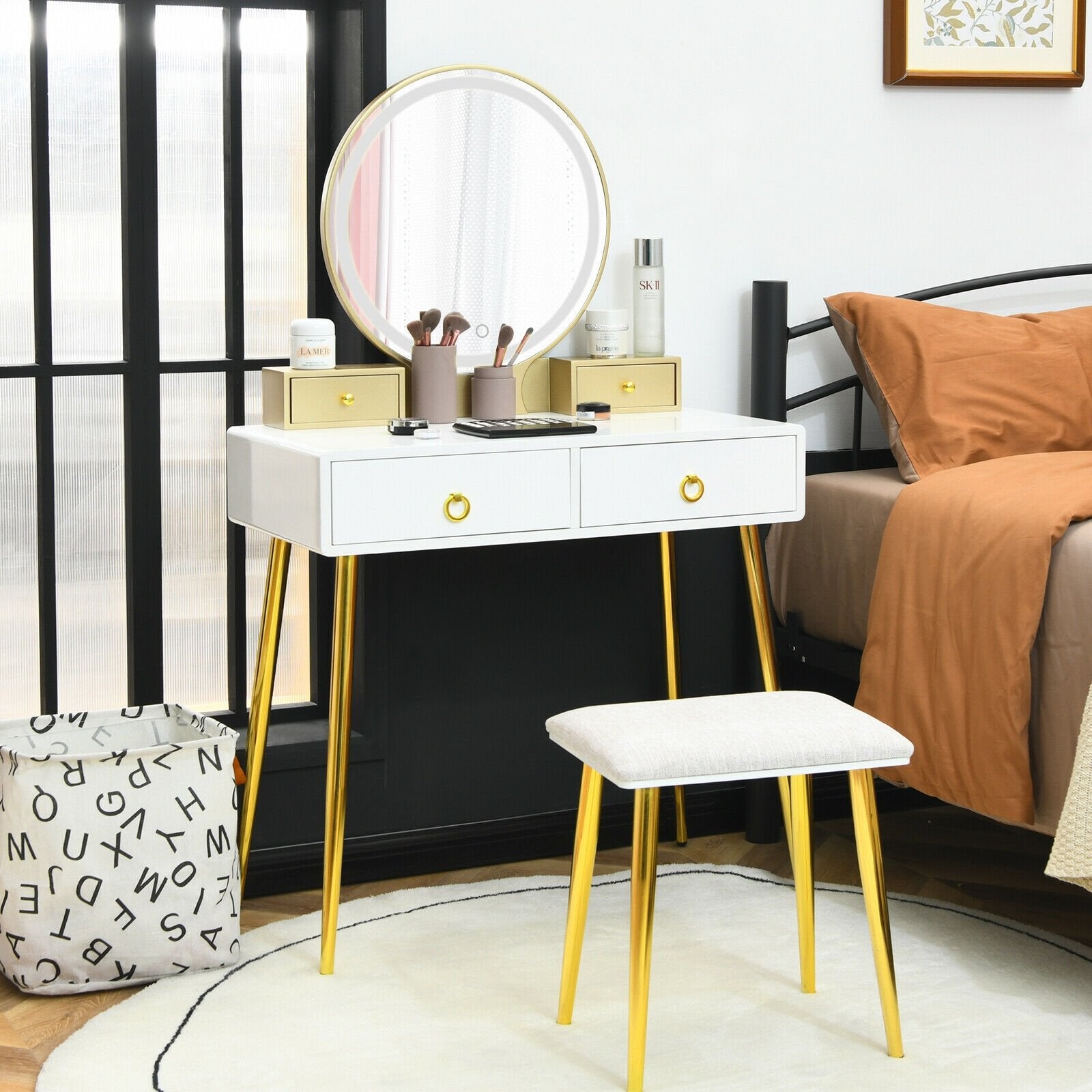 Vanity Table Set with Mirror, White Makeup Vanities   at Gallery Canada