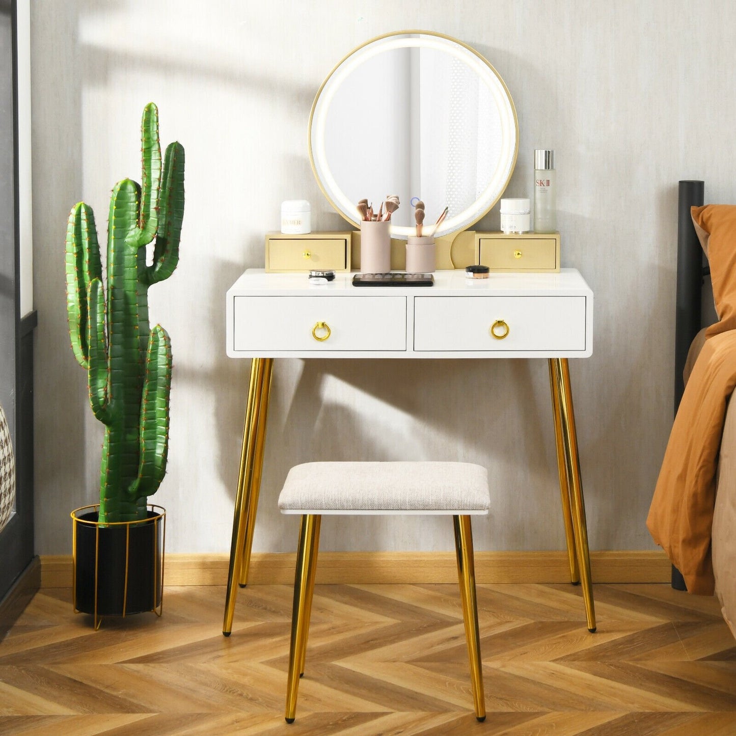 Vanity Table Set with Mirror, White Makeup Vanities   at Gallery Canada