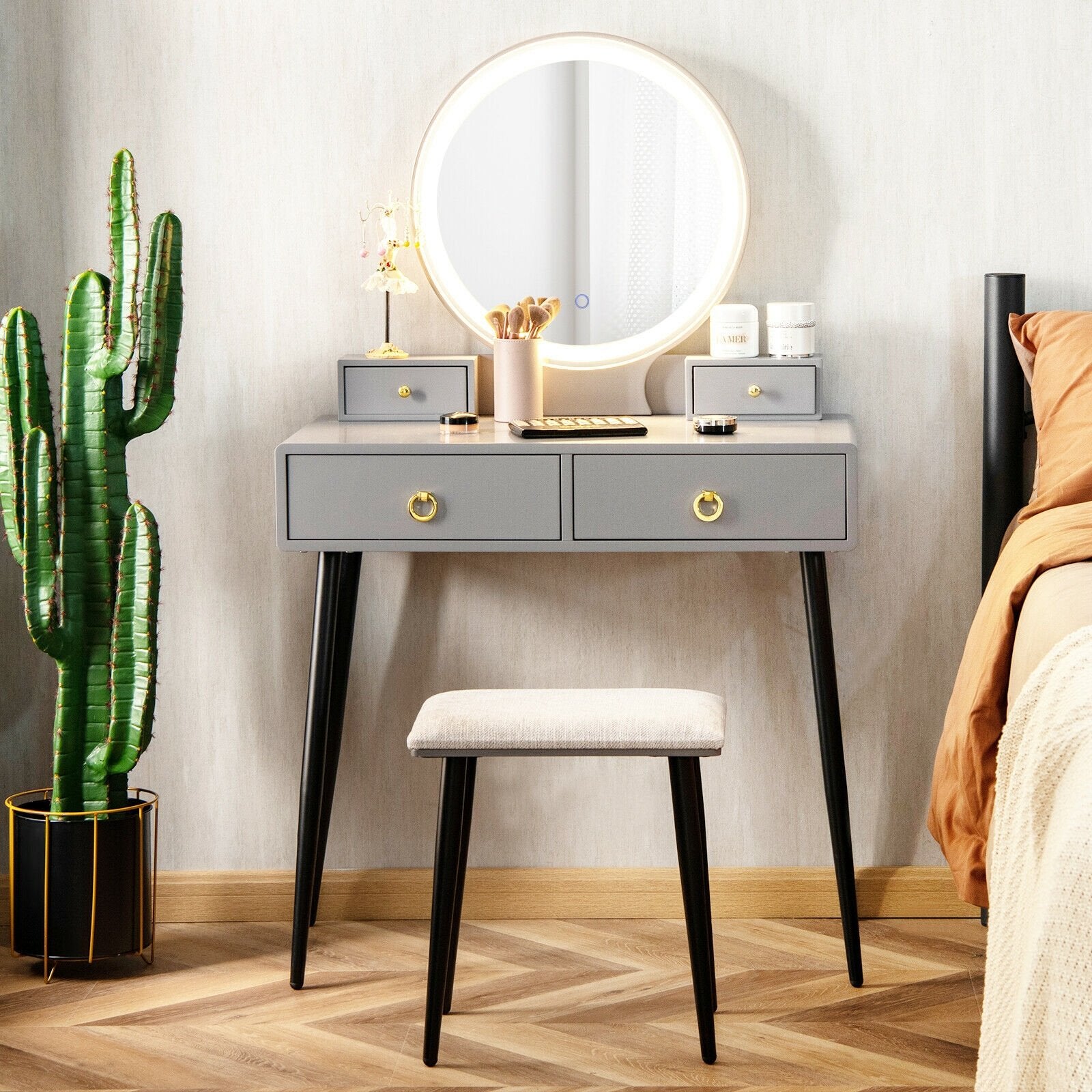 Vanity Table Set with Mirror, Gray Makeup Vanities   at Gallery Canada