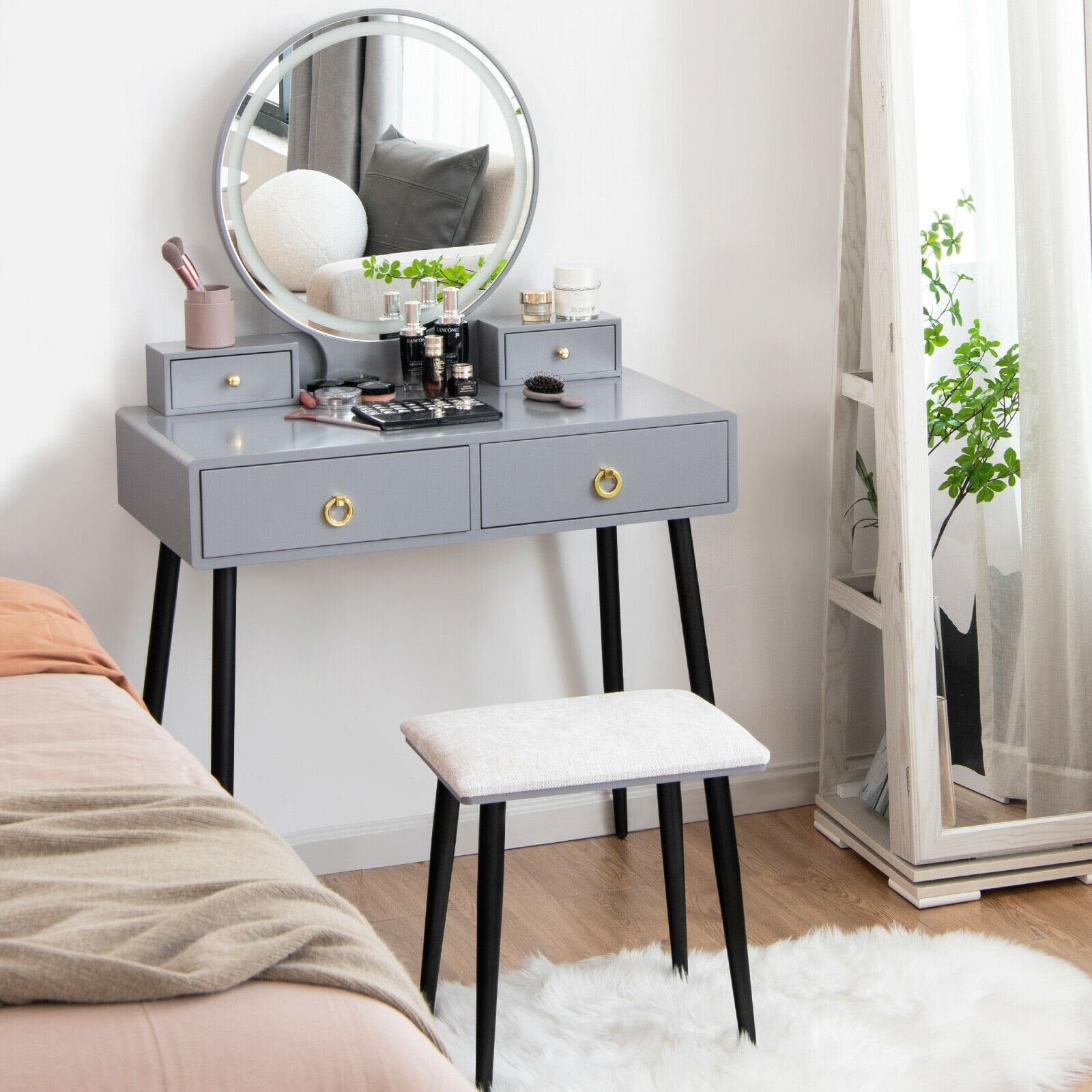 Vanity Table Set with Mirror, Gray Makeup Vanities   at Gallery Canada