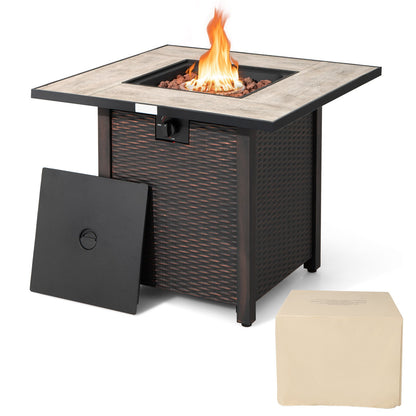 30 Inch Square Propane Gas Fire Pit Table Ceramic Tabletop, Gray Fire Pit Tables   at Gallery Canada