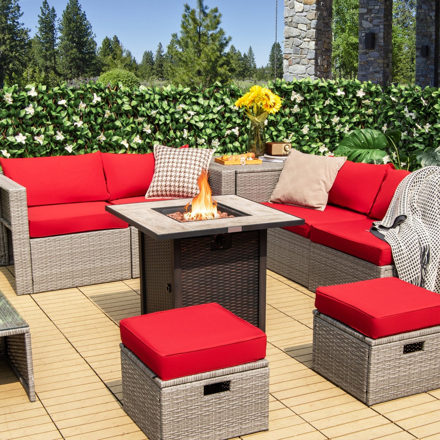 30 Inch Square Propane Gas Fire Pit Table Ceramic Tabletop, Gray Fire Pit Tables   at Gallery Canada