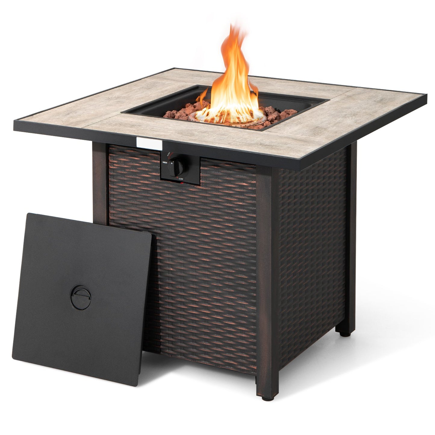 30 Inch Square Propane Gas Fire Pit Table Ceramic Tabletop, Gray Fire Pit Tables   at Gallery Canada