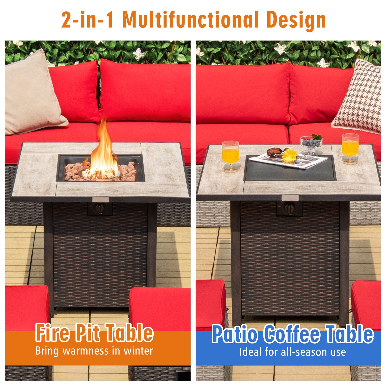 30 Inch Square Propane Gas Fire Pit Table Ceramic Tabletop, Gray Fire Pit Tables   at Gallery Canada