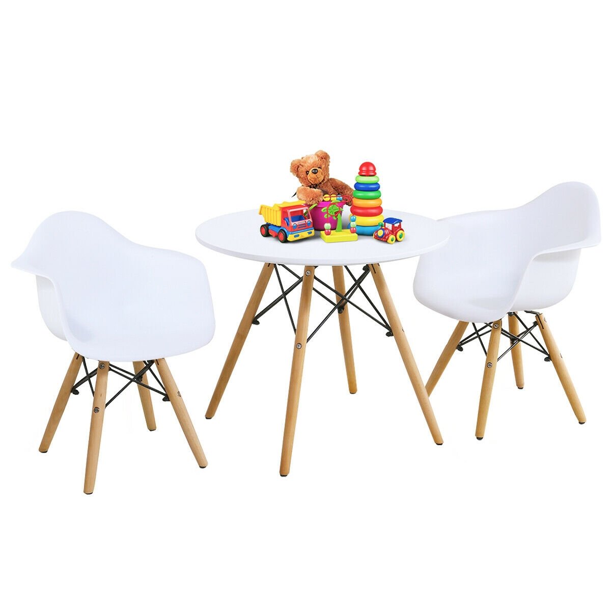 3 Pieces Kid's Modern Round Table Chair Set, White Kids Table & Chair Sets   at Gallery Canada