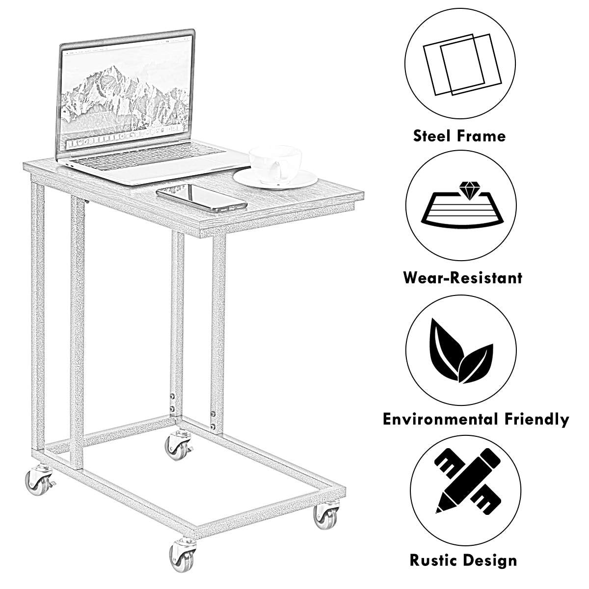 Laptop Holder Sofa Multiple Side End MobileTable, Black - Gallery Canada