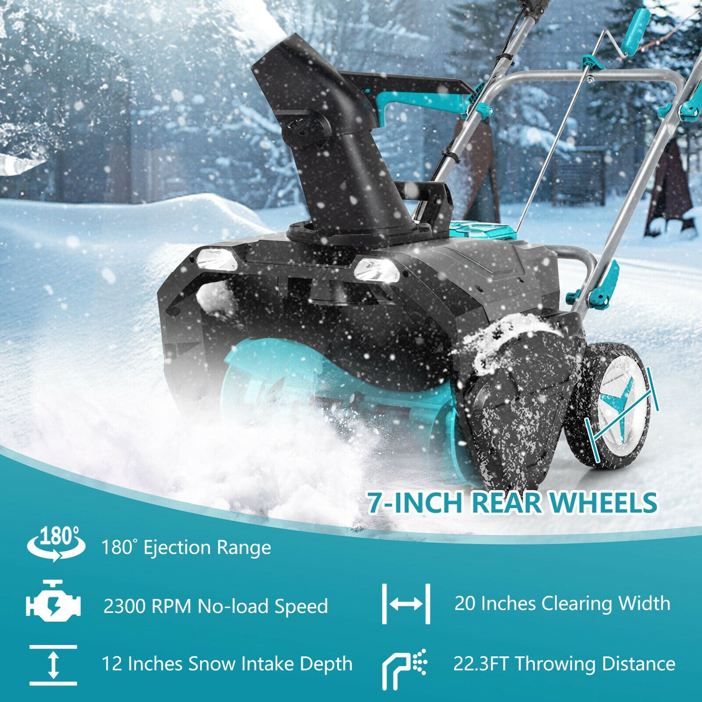 20 Inch Cordless 2 x 4.0Ah 40V Battery-Powered Snow Thrower, Blue - Gallery Canada