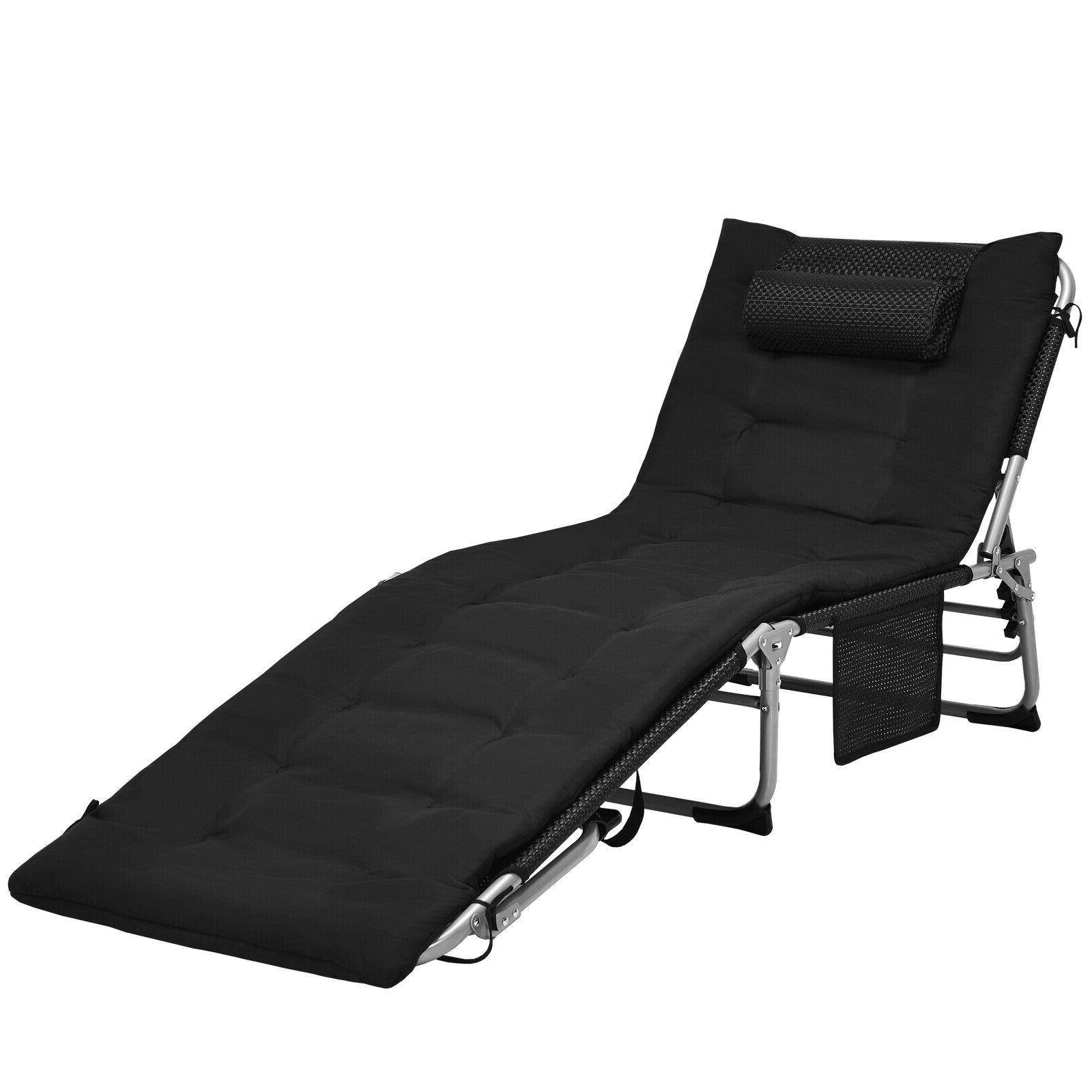 4-Fold Oversize Padded Folding Lounge Chair with Removable Soft Mattress, Black Outdoor Chaise Lounges   at Gallery Canada