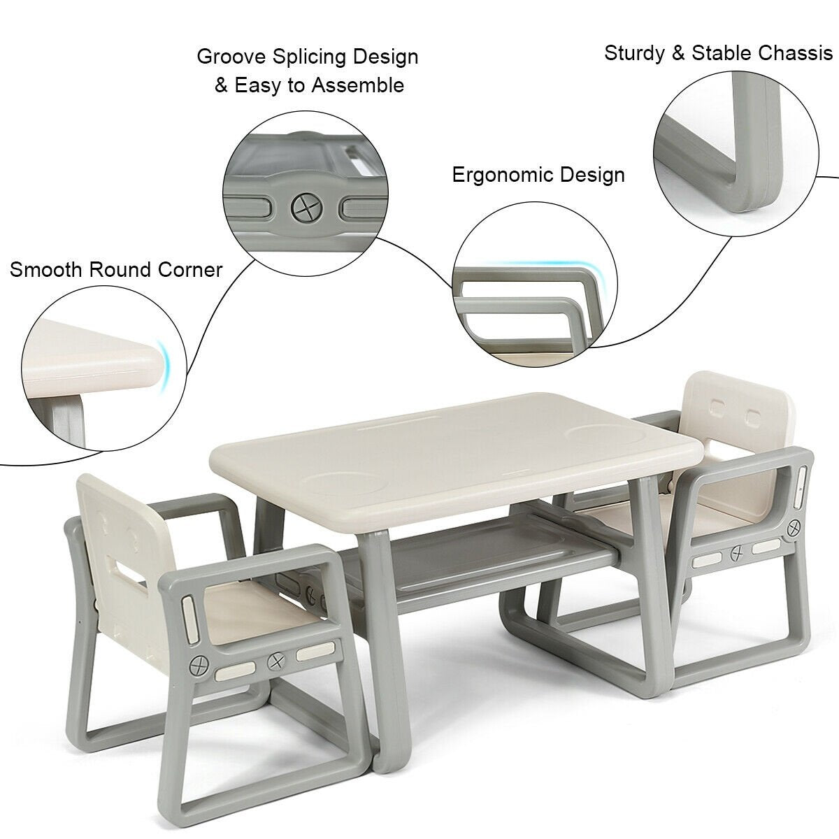 Kids Table and 2 Chairs Set with Storage Shelf, White Kids Chairs & Seating   at Gallery Canada