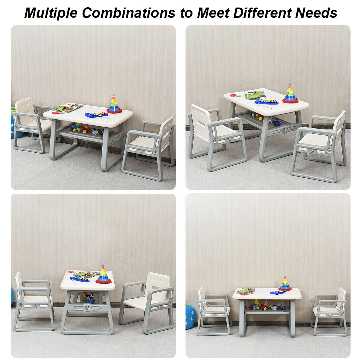 Kids Table and 2 Chairs Set with Storage Shelf, White Kids Chairs & Seating   at Gallery Canada