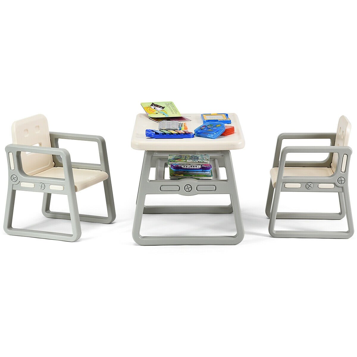 Kids Table and 2 Chairs Set with Storage Shelf, White Kids Chairs & Seating   at Gallery Canada