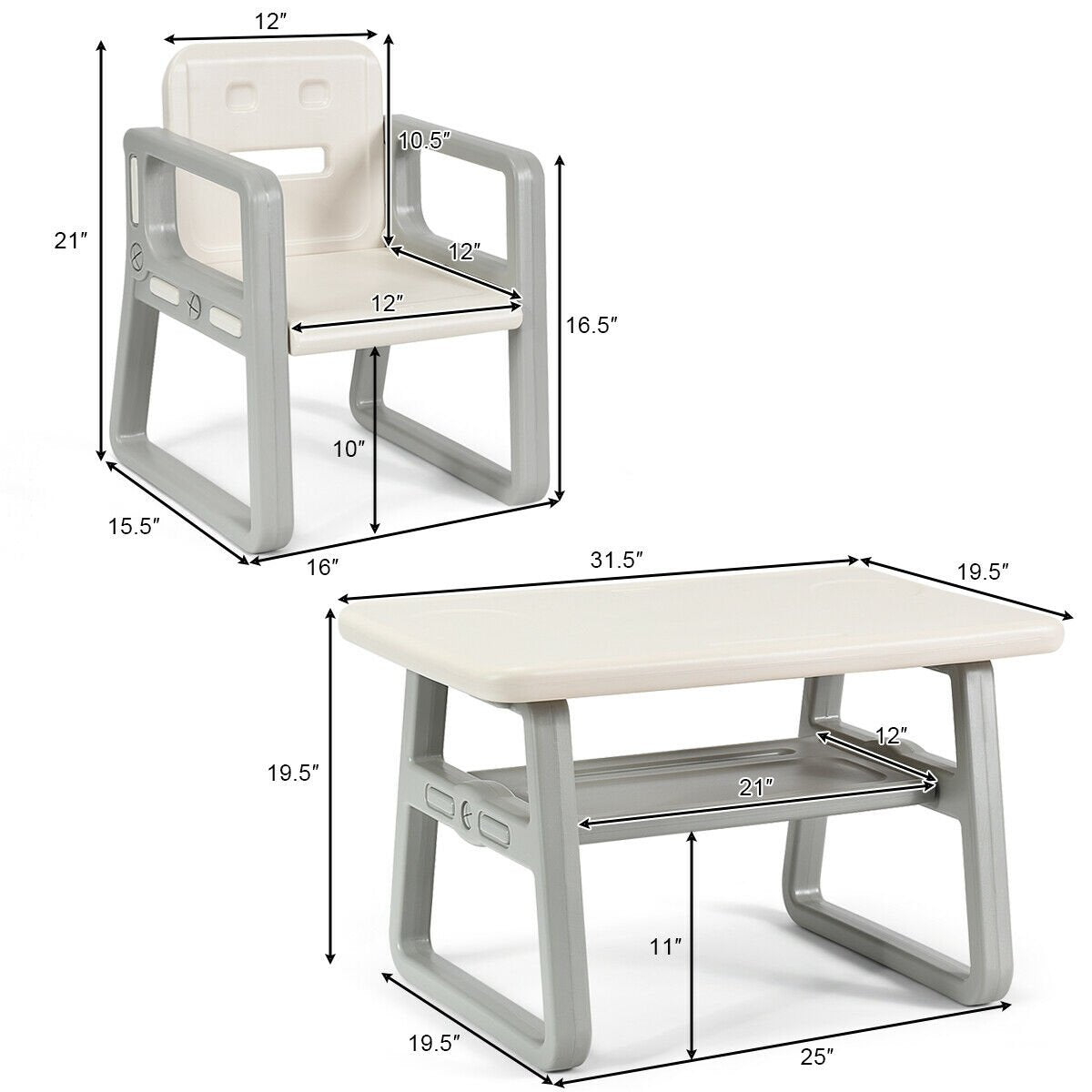 Kids Table and 2 Chairs Set with Storage Shelf, White Kids Chairs & Seating   at Gallery Canada