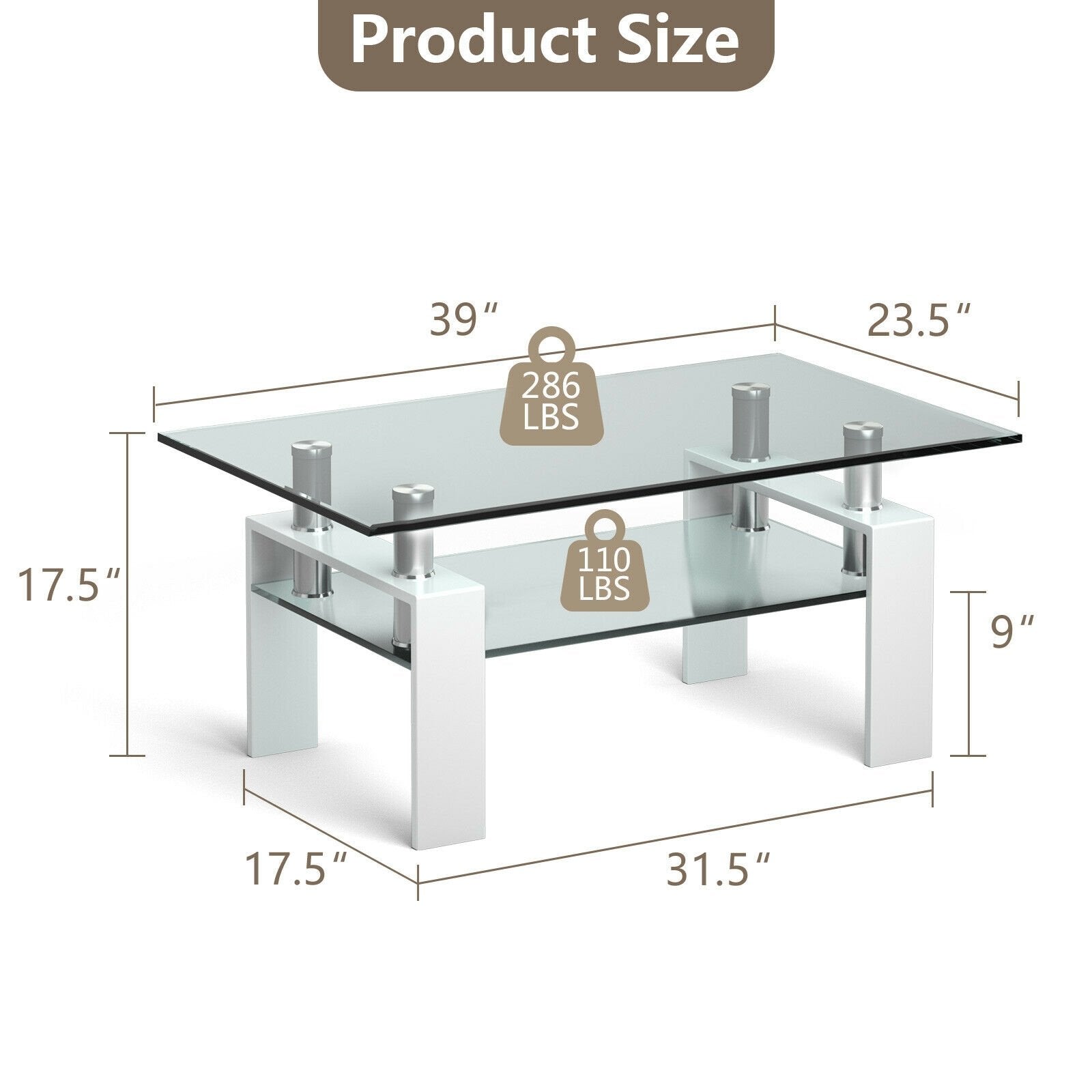 Rectangle Glass Coffee Table with Metal Legs for Living Room, White Coffee Tables   at Gallery Canada