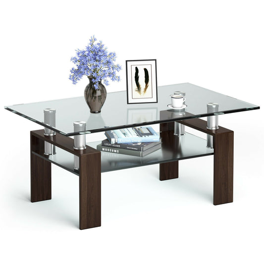 Rectangle Glass Coffee Table with Metal Legs for Living Room, Brown Coffee Tables Brown  at Gallery Canada