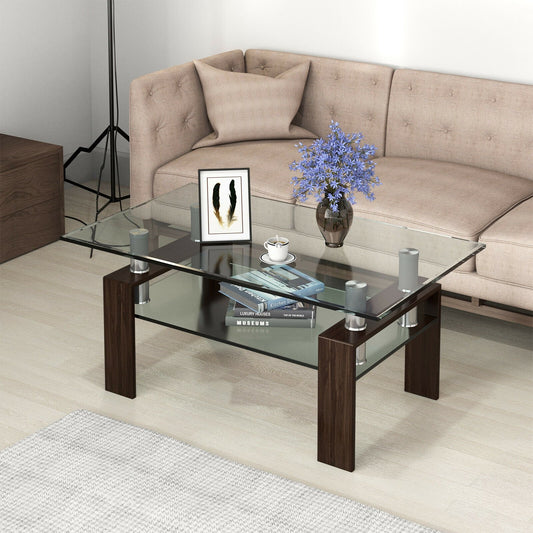 Rectangle Glass Coffee Table with Metal Legs for Living Room, Brown Coffee Tables Brown  at Gallery Canada