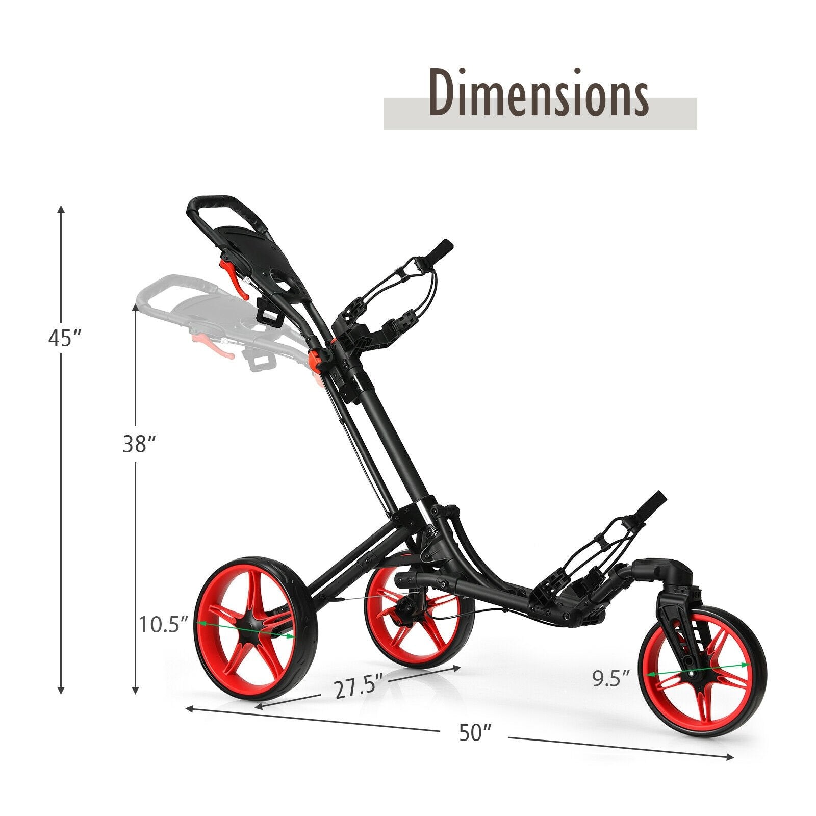 Folding Golf Push Cart with Scoreboard Adjustable Handle Swivel Wheel, Red Golf   at Gallery Canada