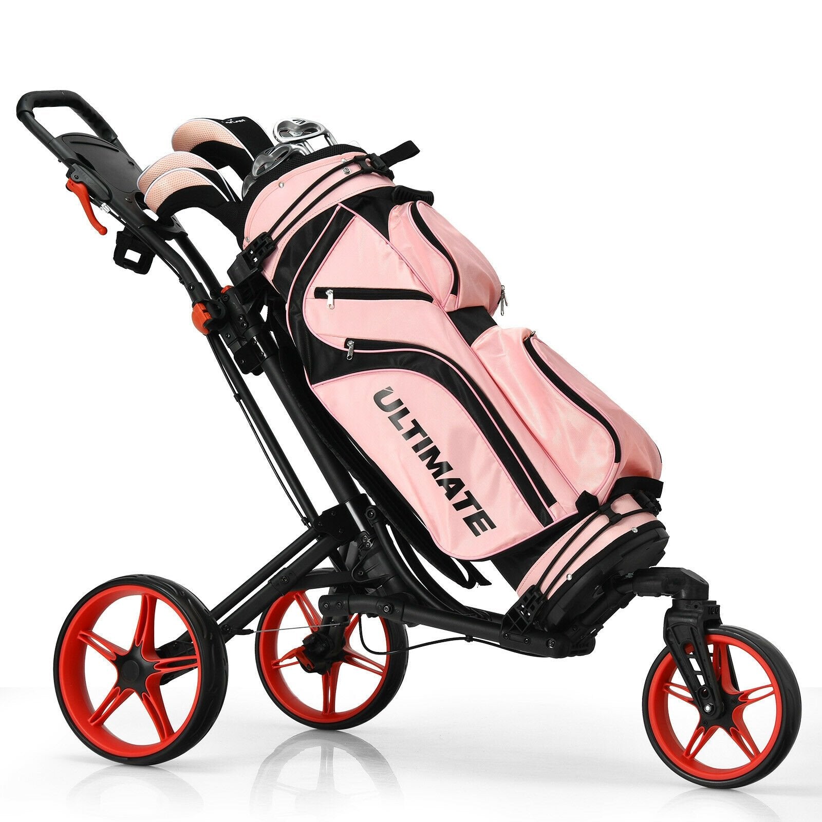 Folding Golf Push Cart with Scoreboard Adjustable Handle Swivel Wheel, Red Golf   at Gallery Canada